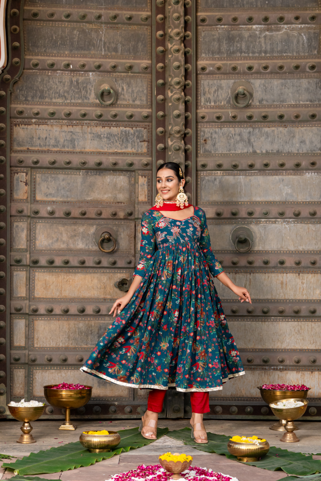 TEAL ZARI CHARM ANARKALI SET