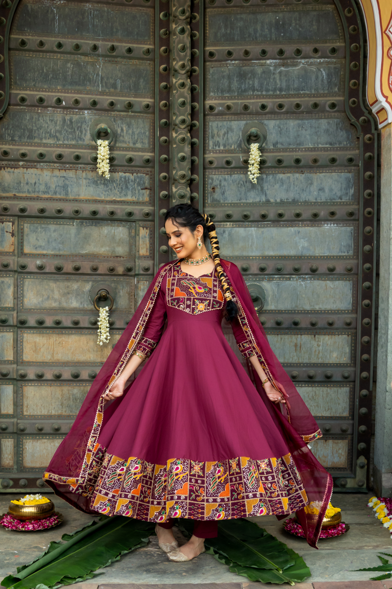 LUXE WINE EMBROIDERED ANARKALI SUIT SET