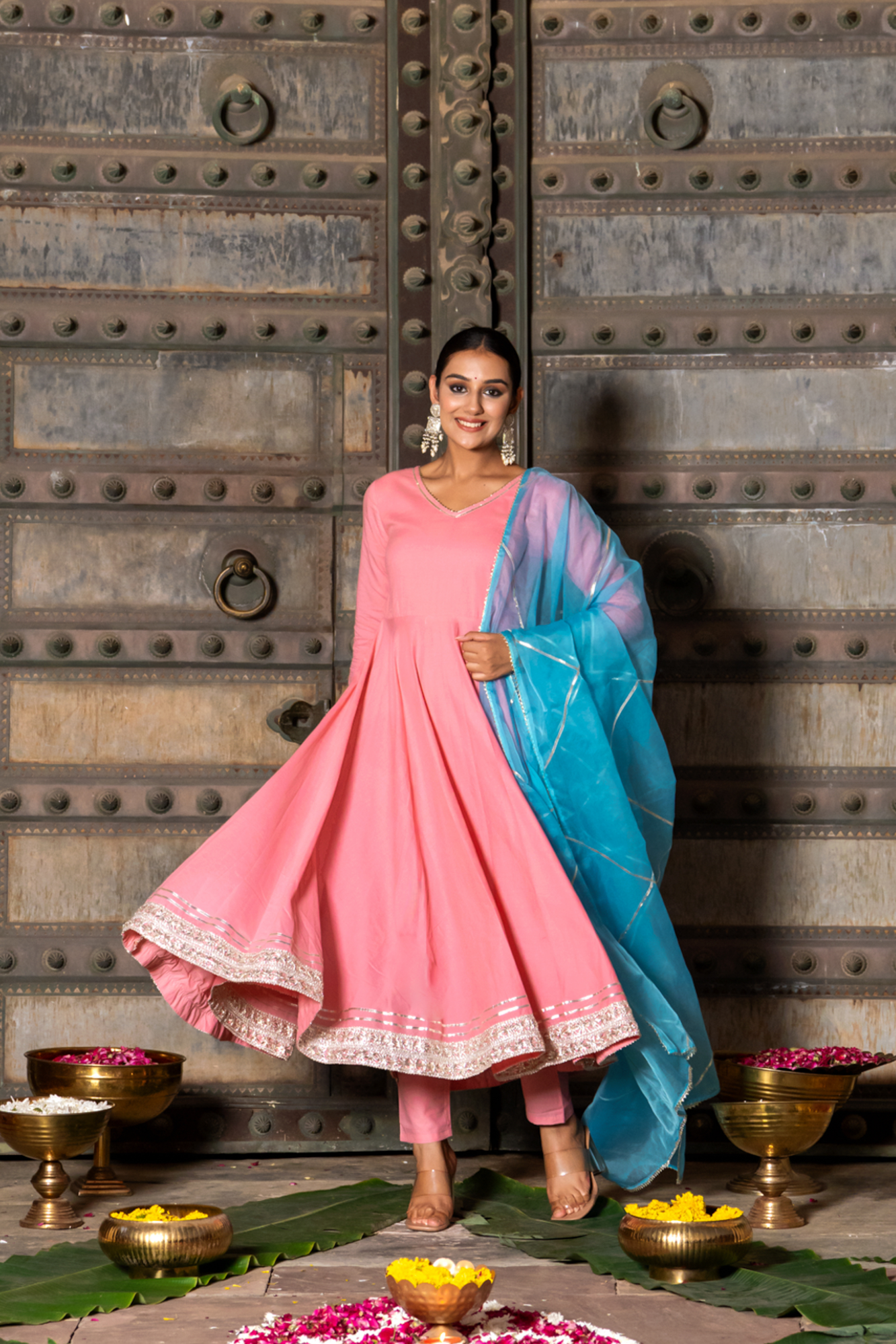 PEACH REGAL GOTA ANARKALI SET