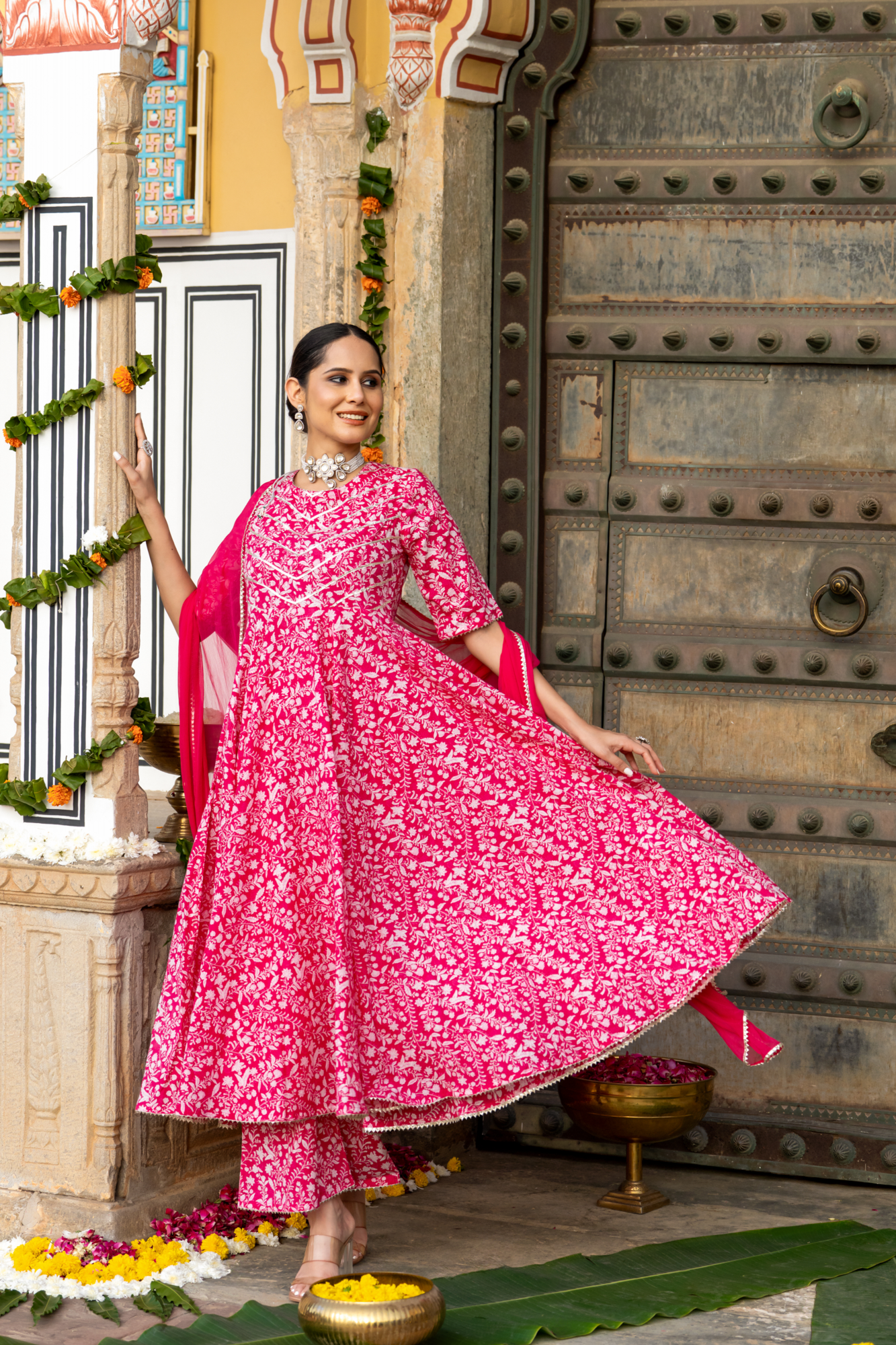 PINK BLOOM ANARKALI SUIT SET