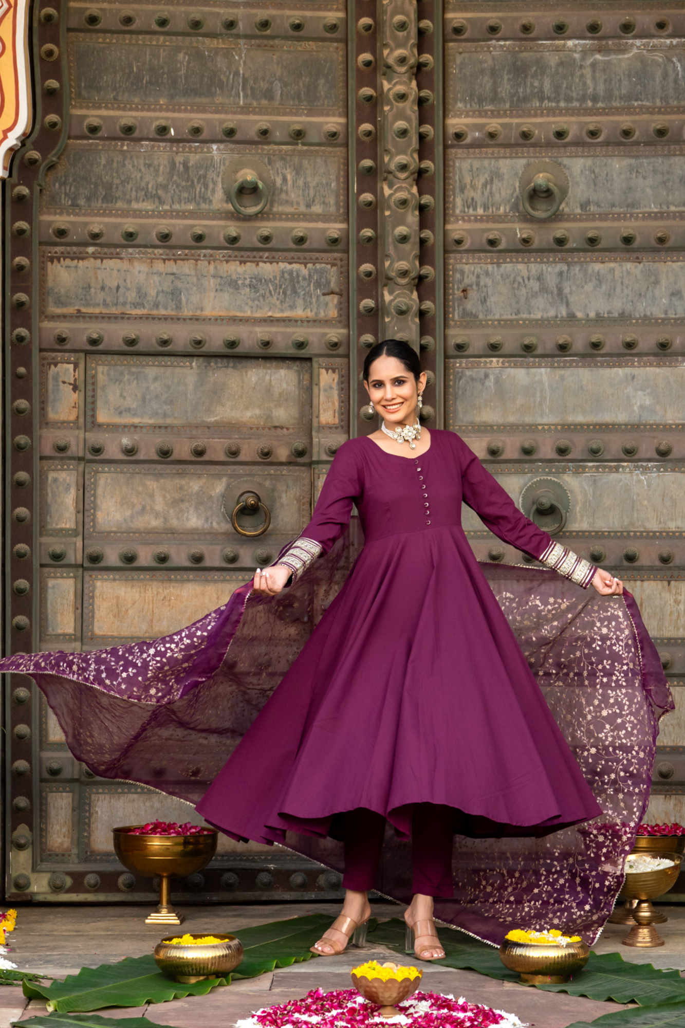 WINE ZARI SPLENDOR ANARKALI SET