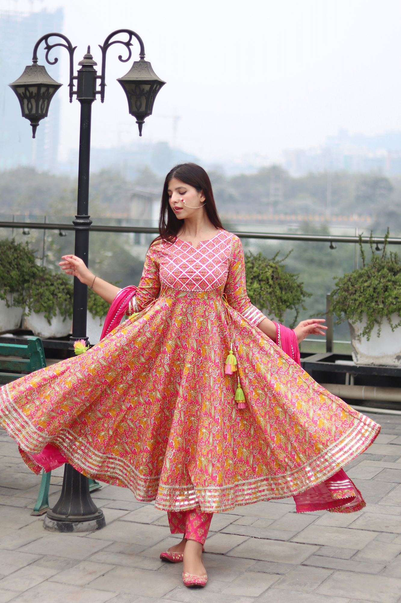 PINK FLORAL HANDWORKED SUIT SET