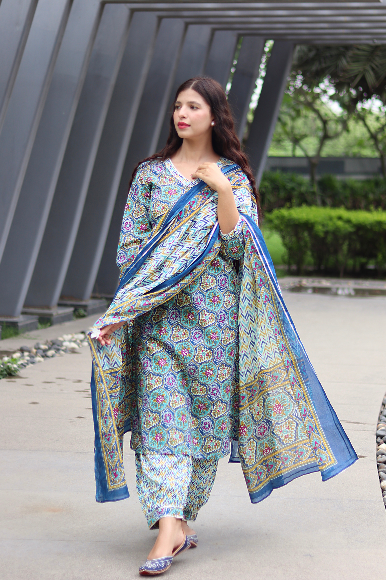 BLUE COTTON KURTA SET