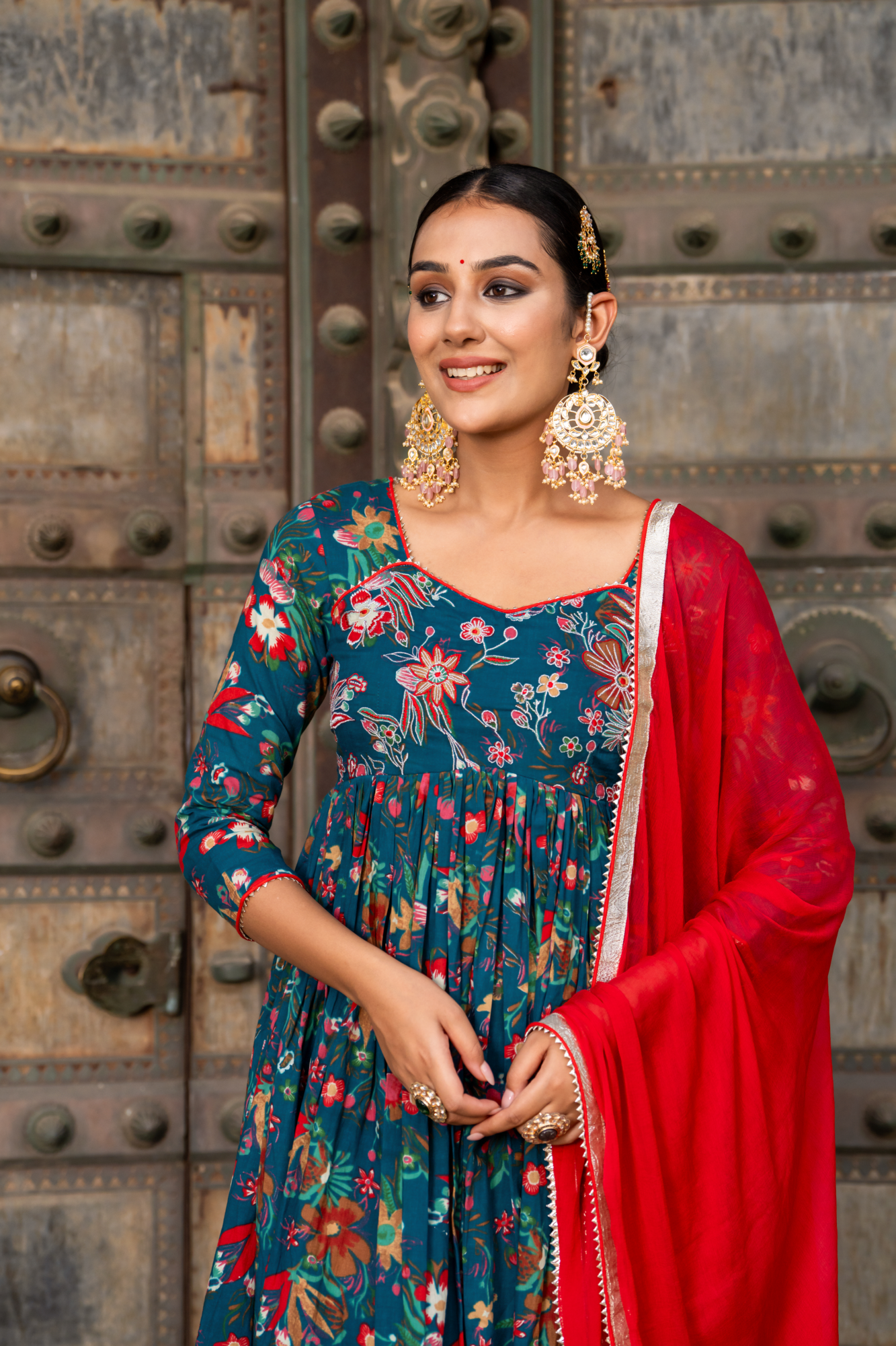 TEAL ZARI CHARM ANARKALI SET