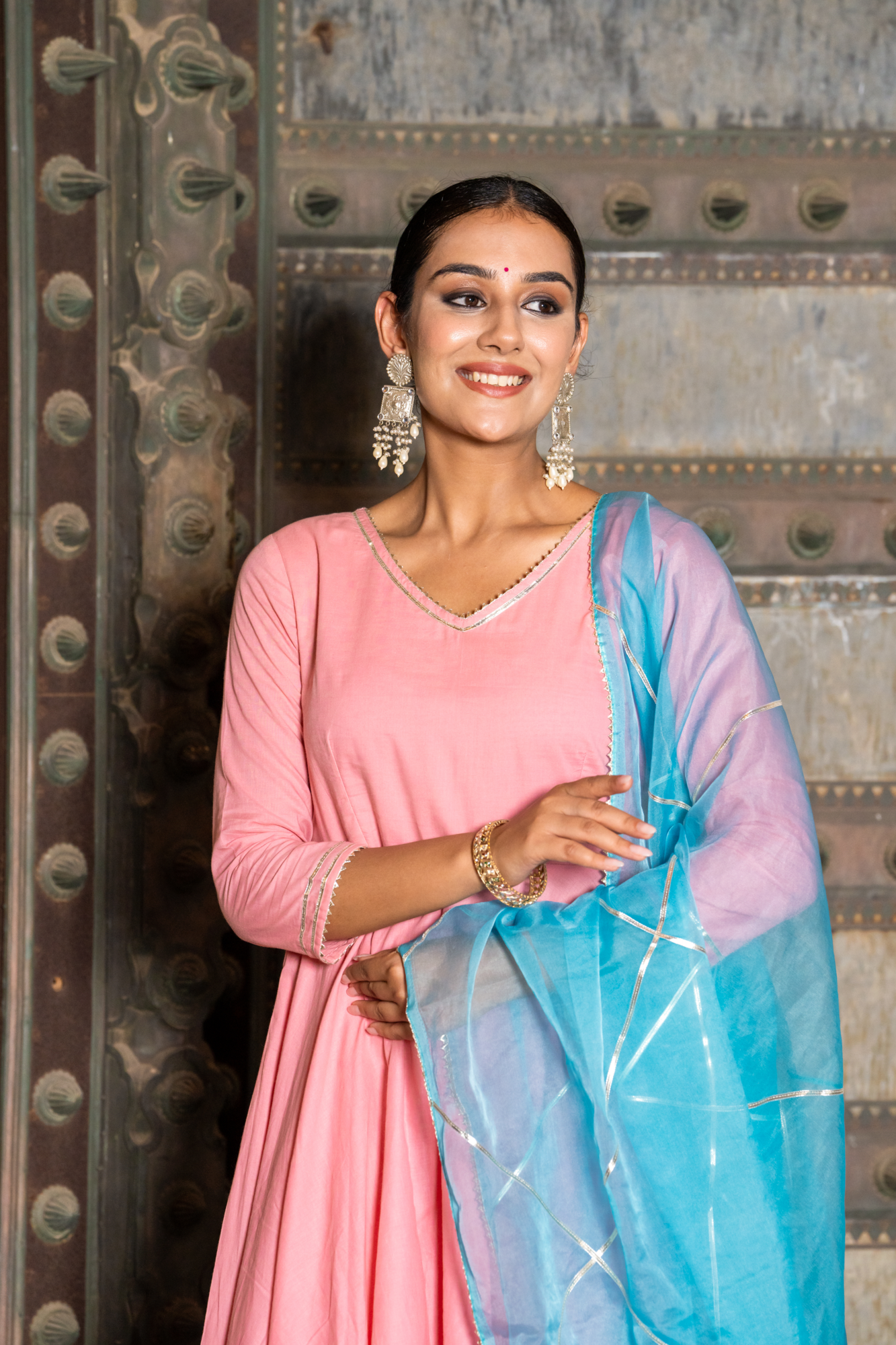 PEACH REGAL GOTA ANARKALI SET