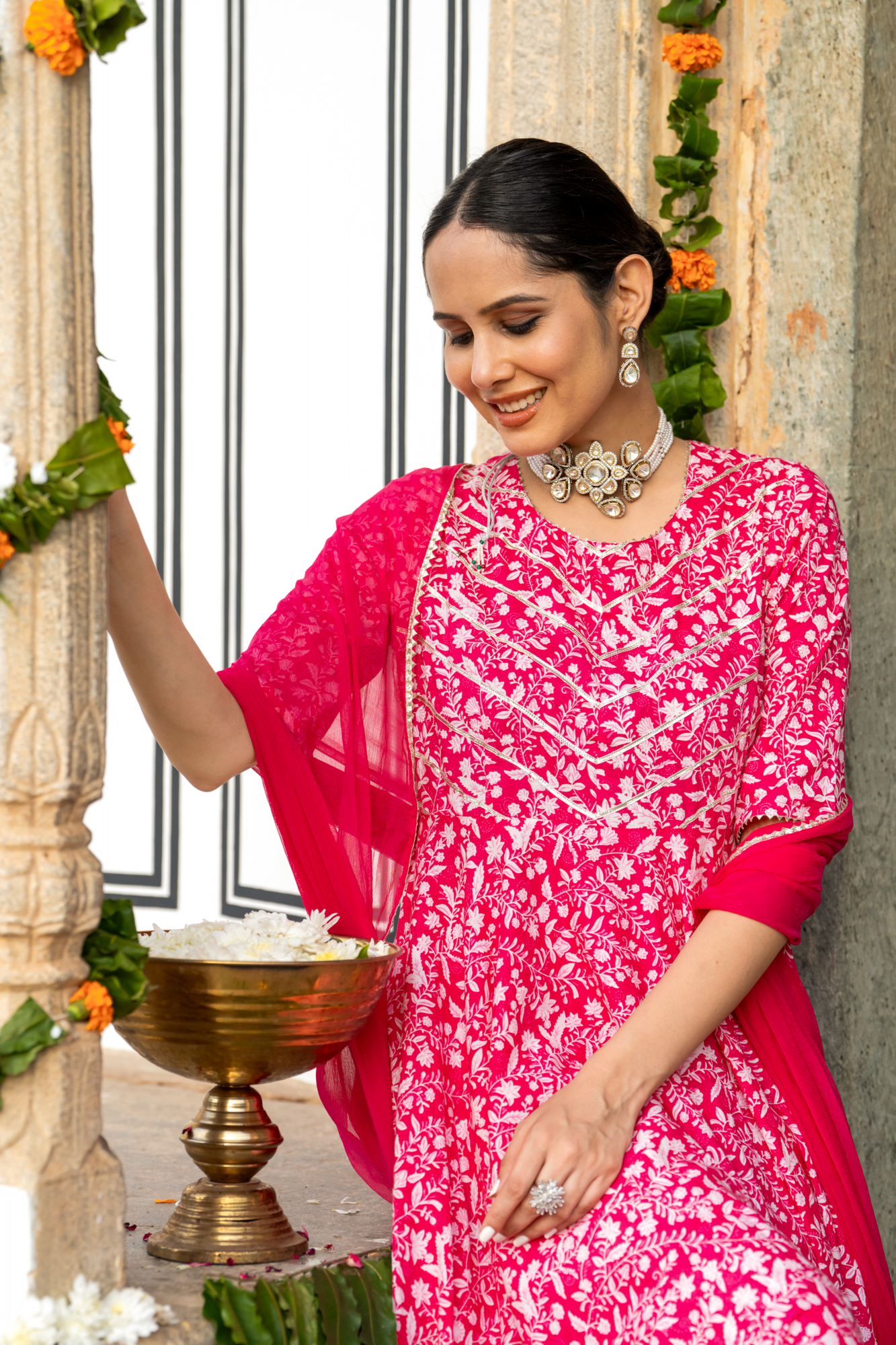 PINK BLOOM ANARKALI SUIT SET