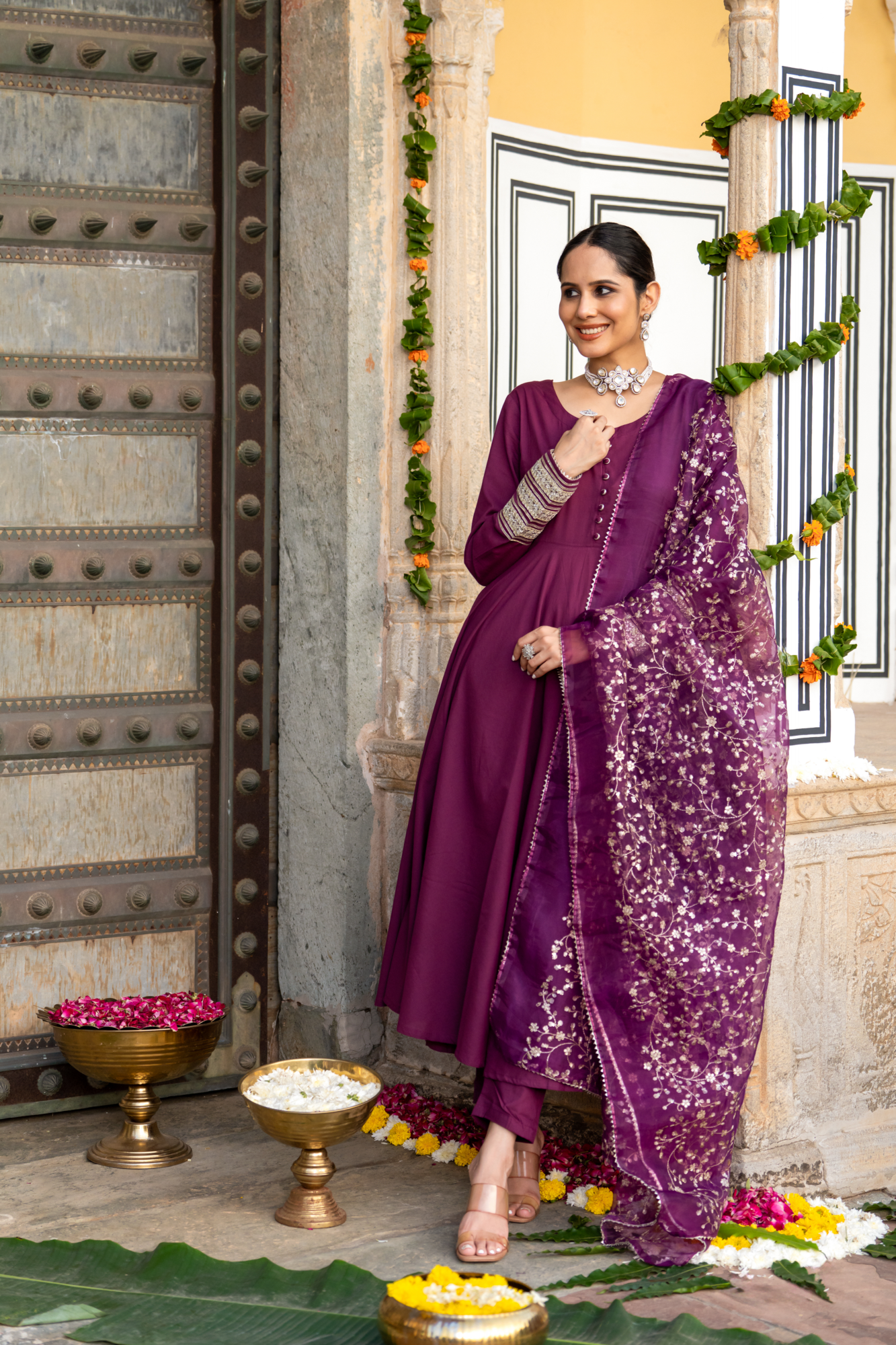 WINE ZARI SPLENDOR ANARKALI SET