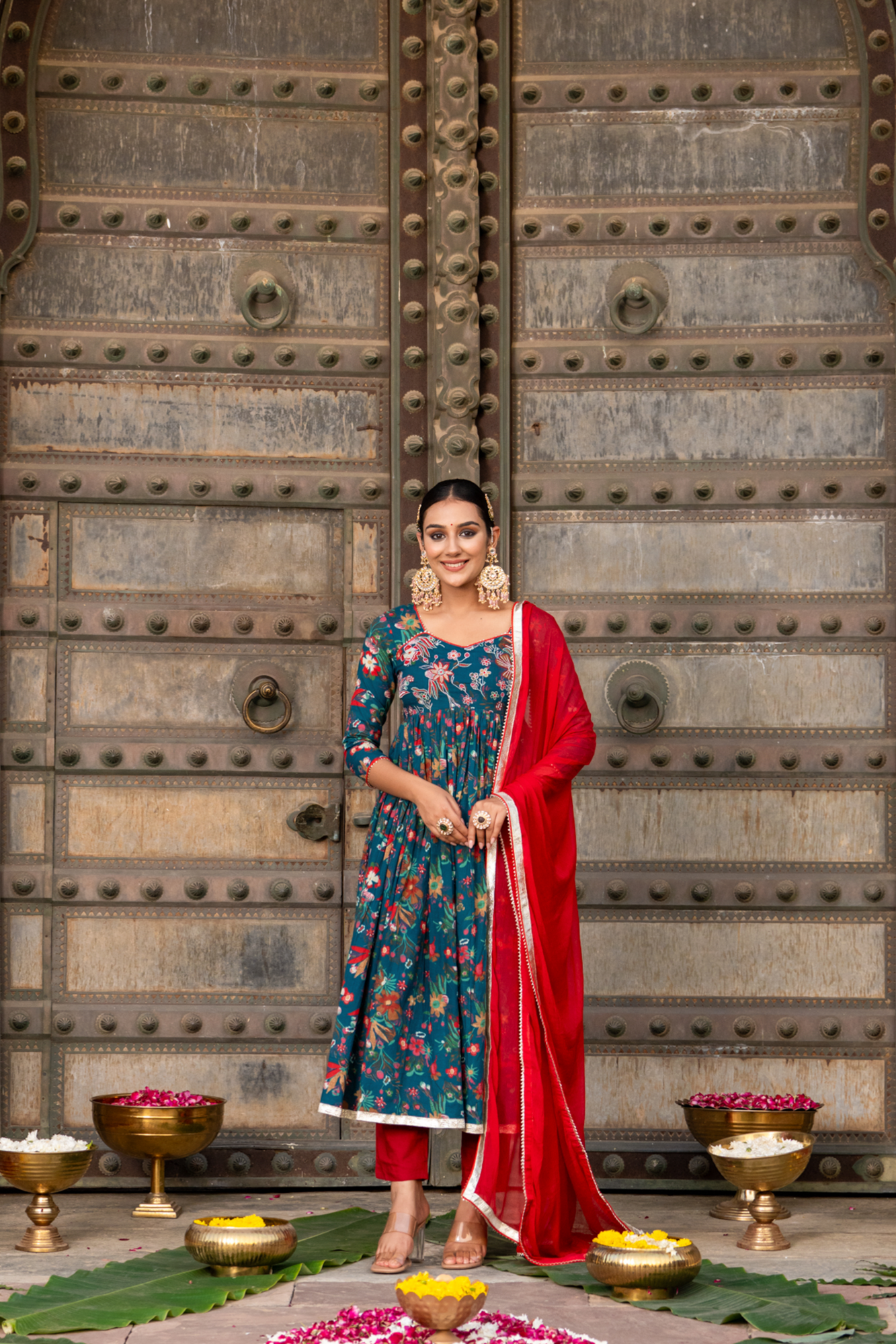 TEAL ZARI CHARM ANARKALI SET