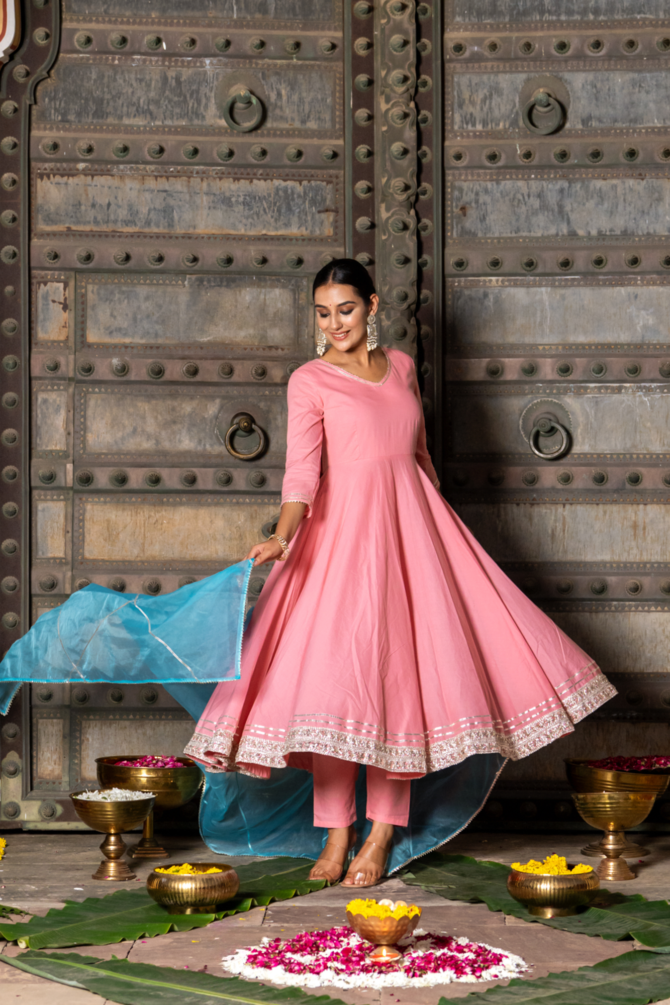 PEACH REGAL GOTA ANARKALI SET