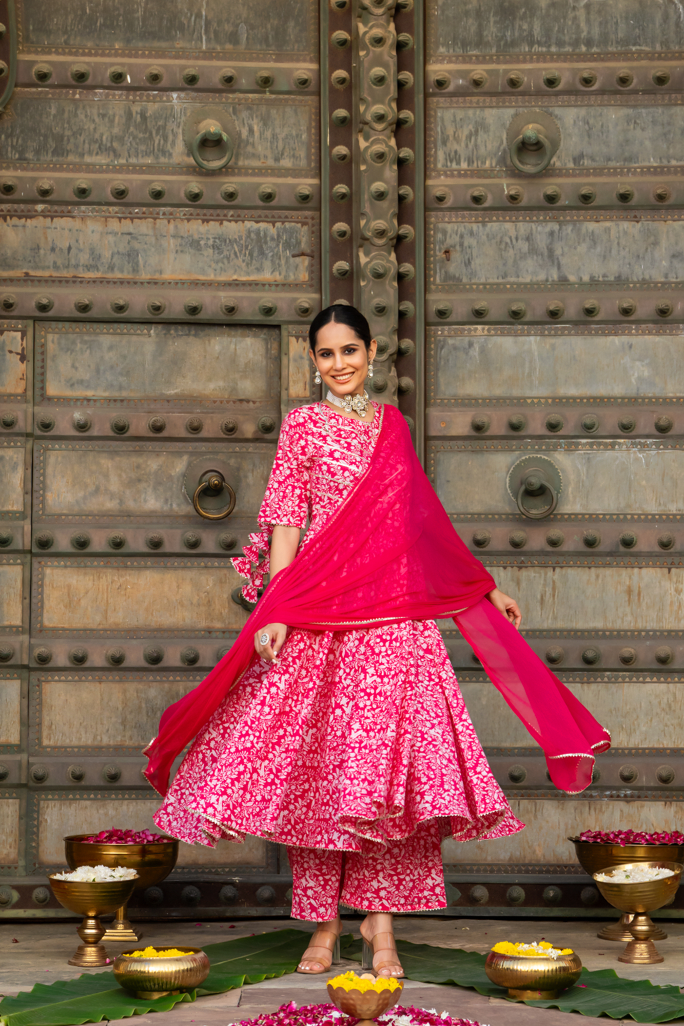 PINK BLOOM ANARKALI SUIT SET