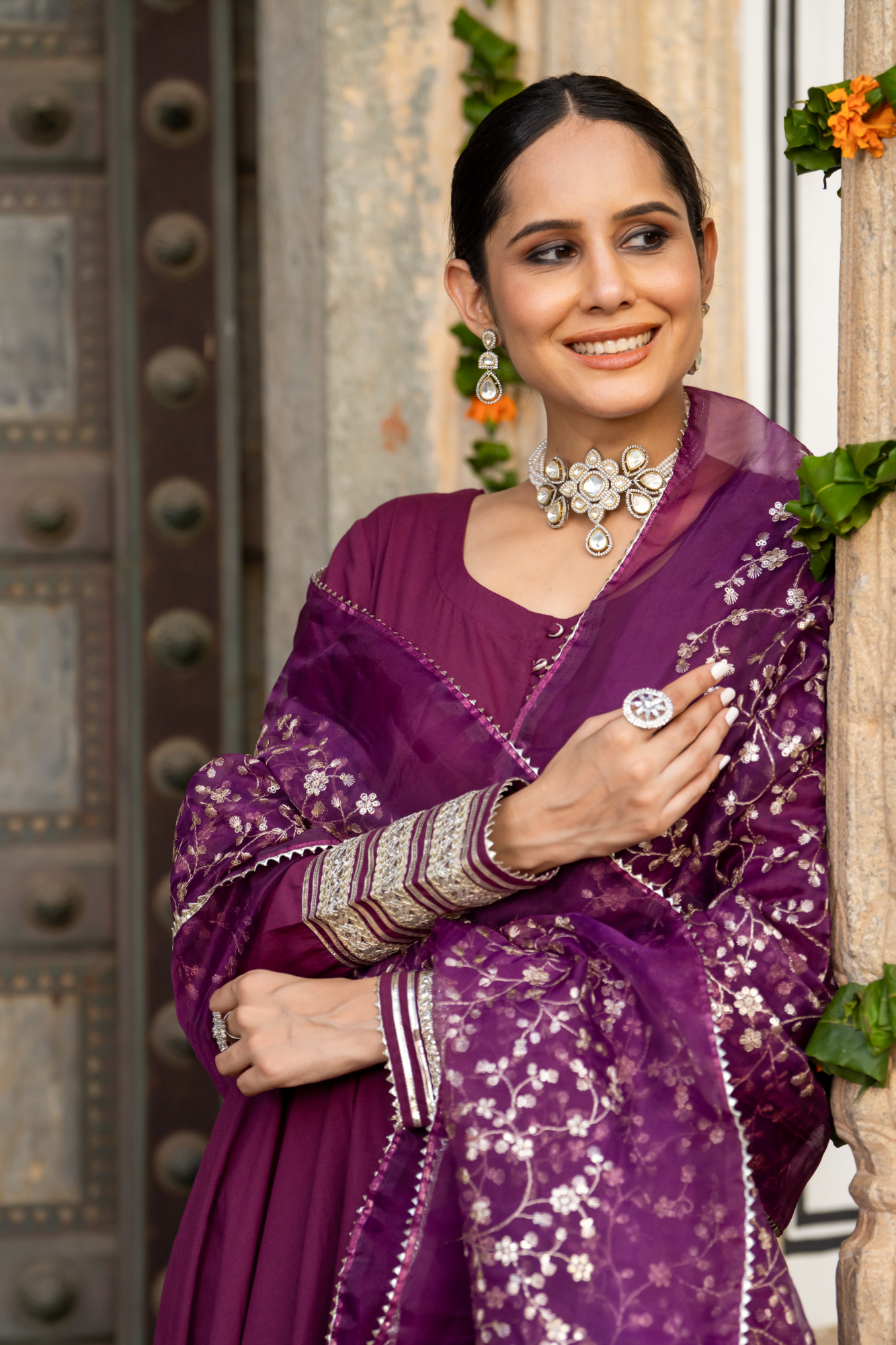 WINE ZARI SPLENDOR ANARKALI SET