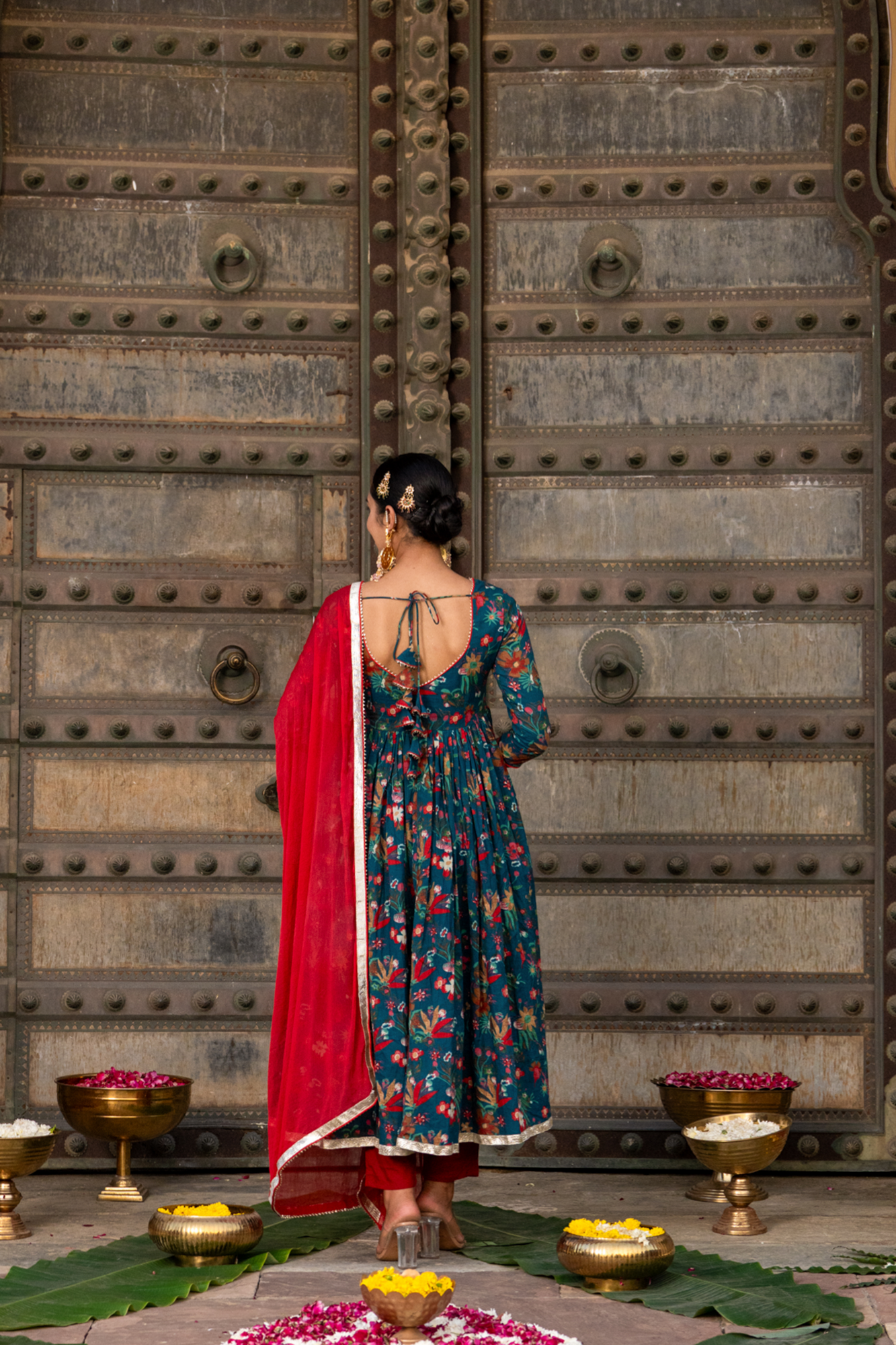 TEAL ZARI CHARM ANARKALI SET