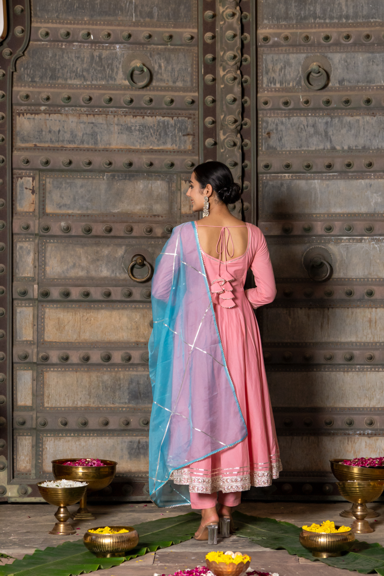 PEACH REGAL GOTA ANARKALI SET