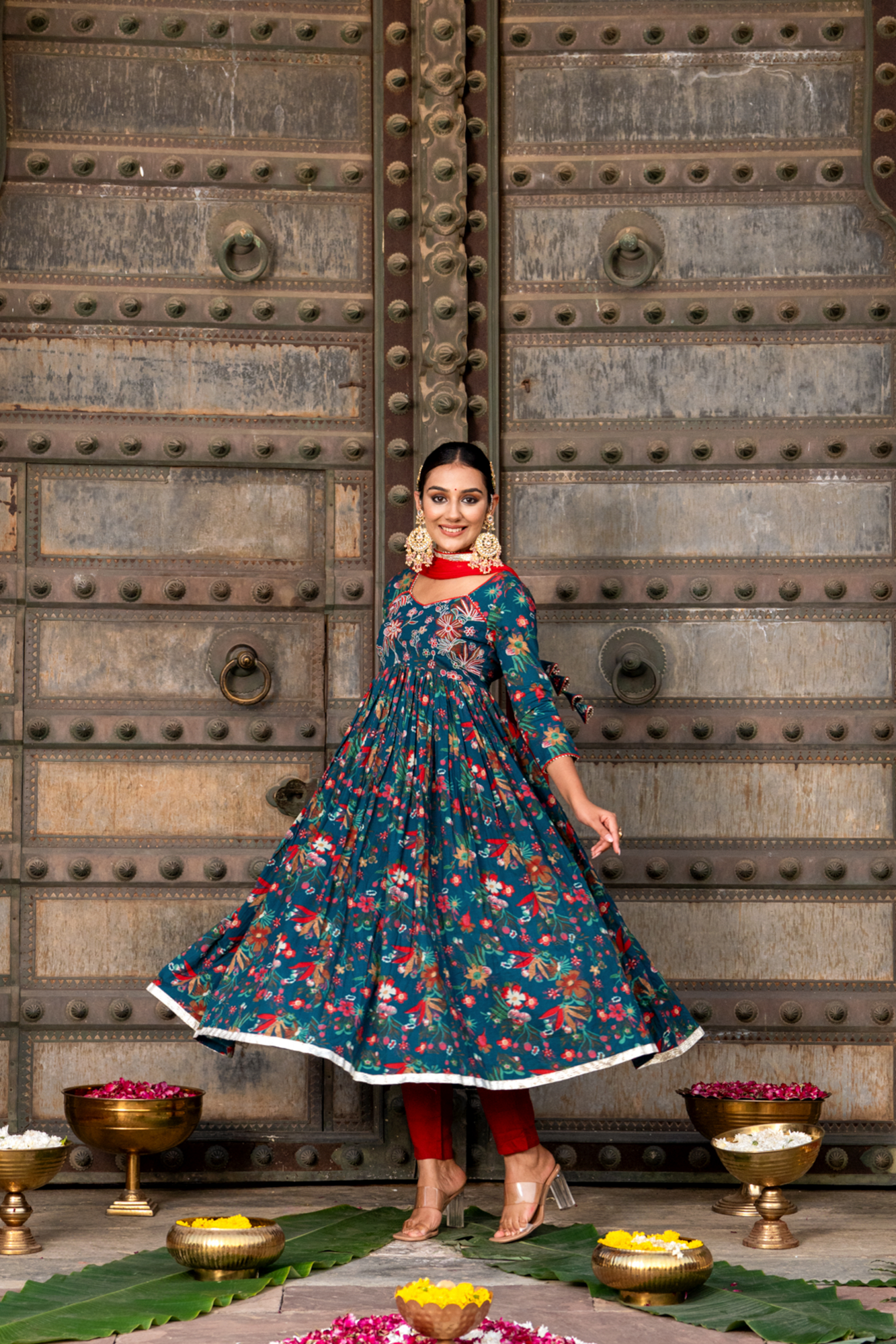 TEAL ZARI CHARM ANARKALI SET