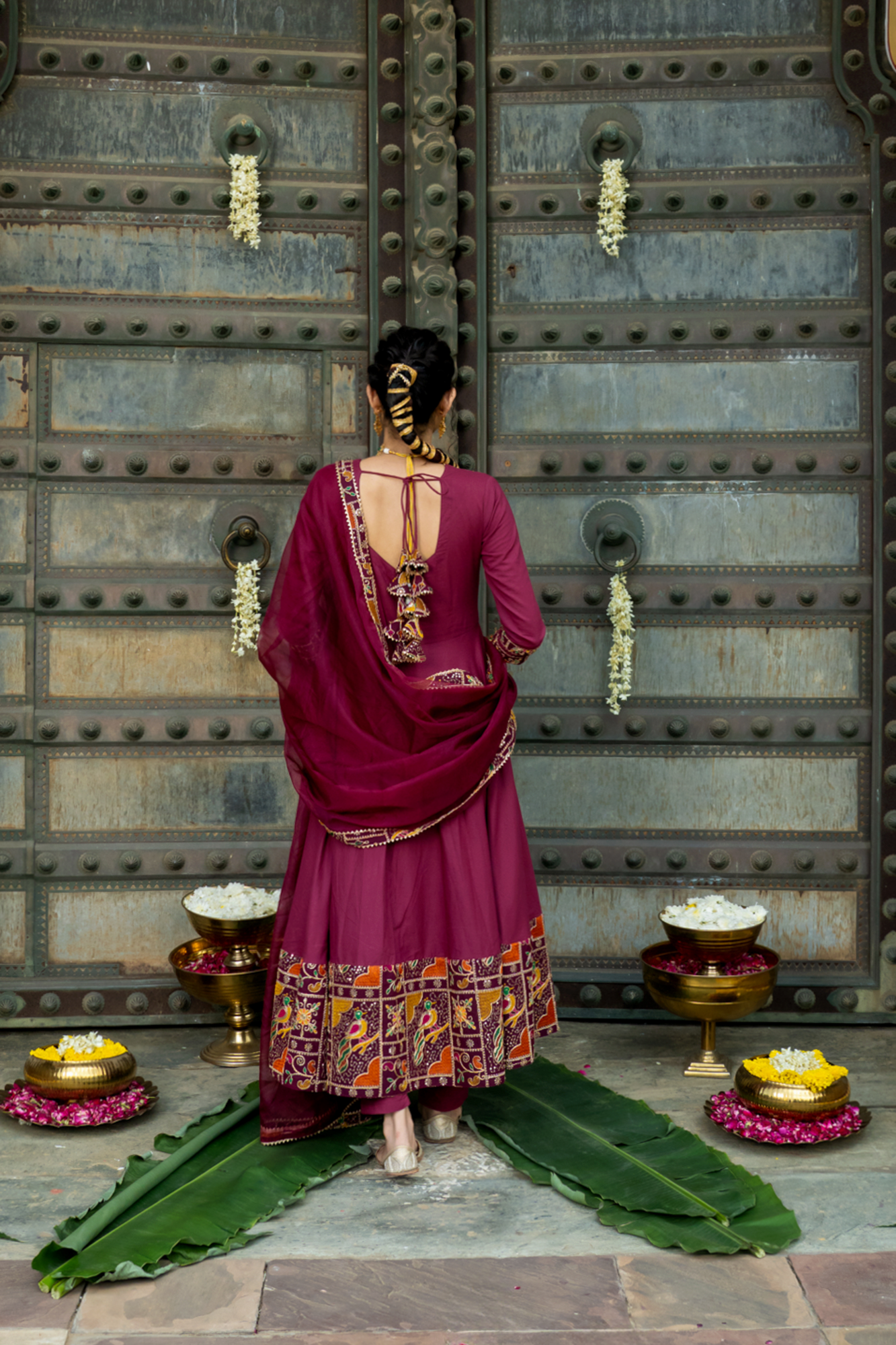 LUXE WINE EMBROIDERED ANARKALI SUIT SET