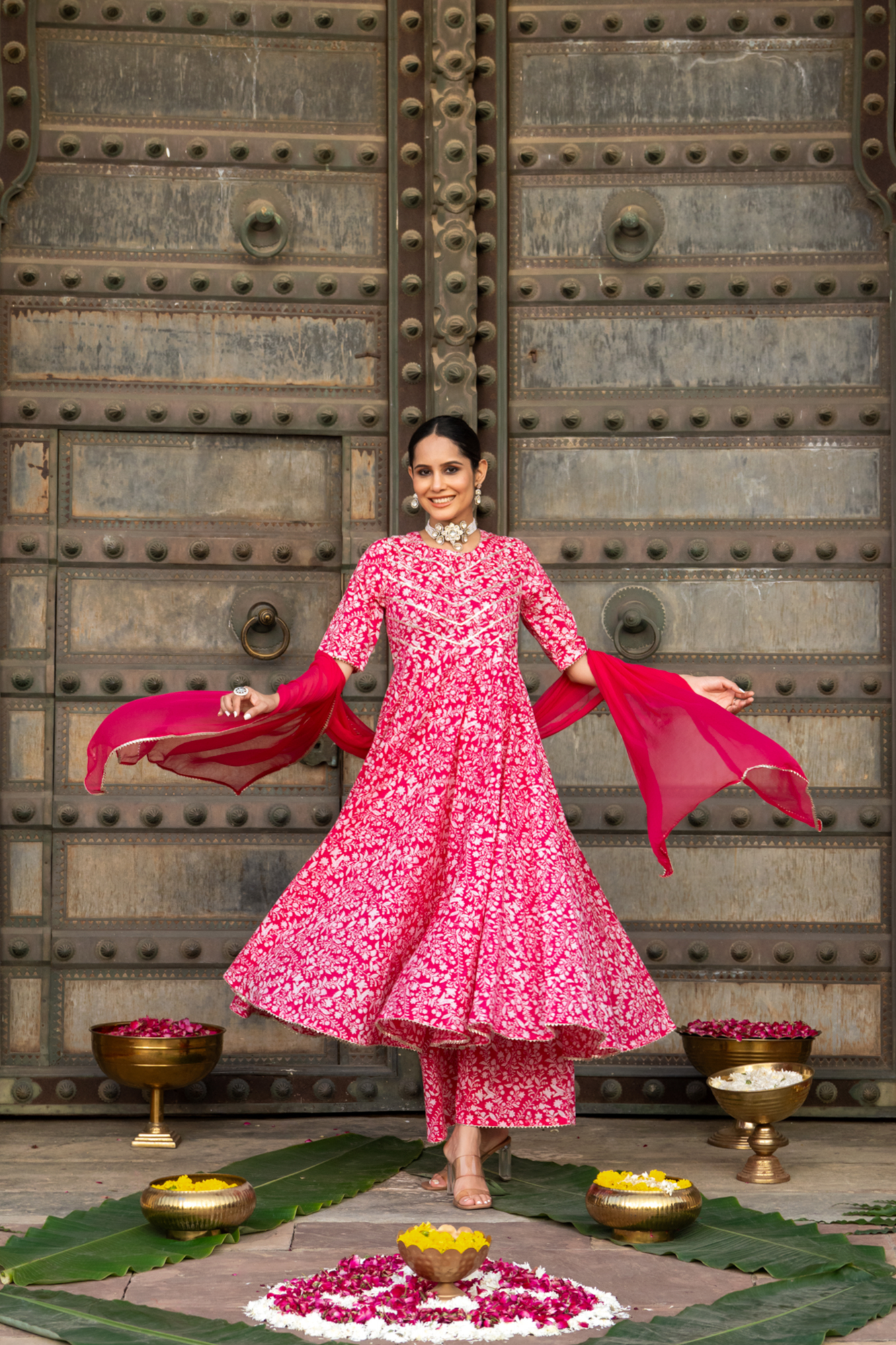 PINK BLOOM ANARKALI SUIT SET