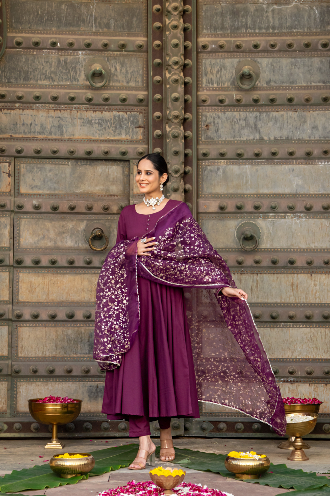 WINE ZARI SPLENDOR ANARKALI SET