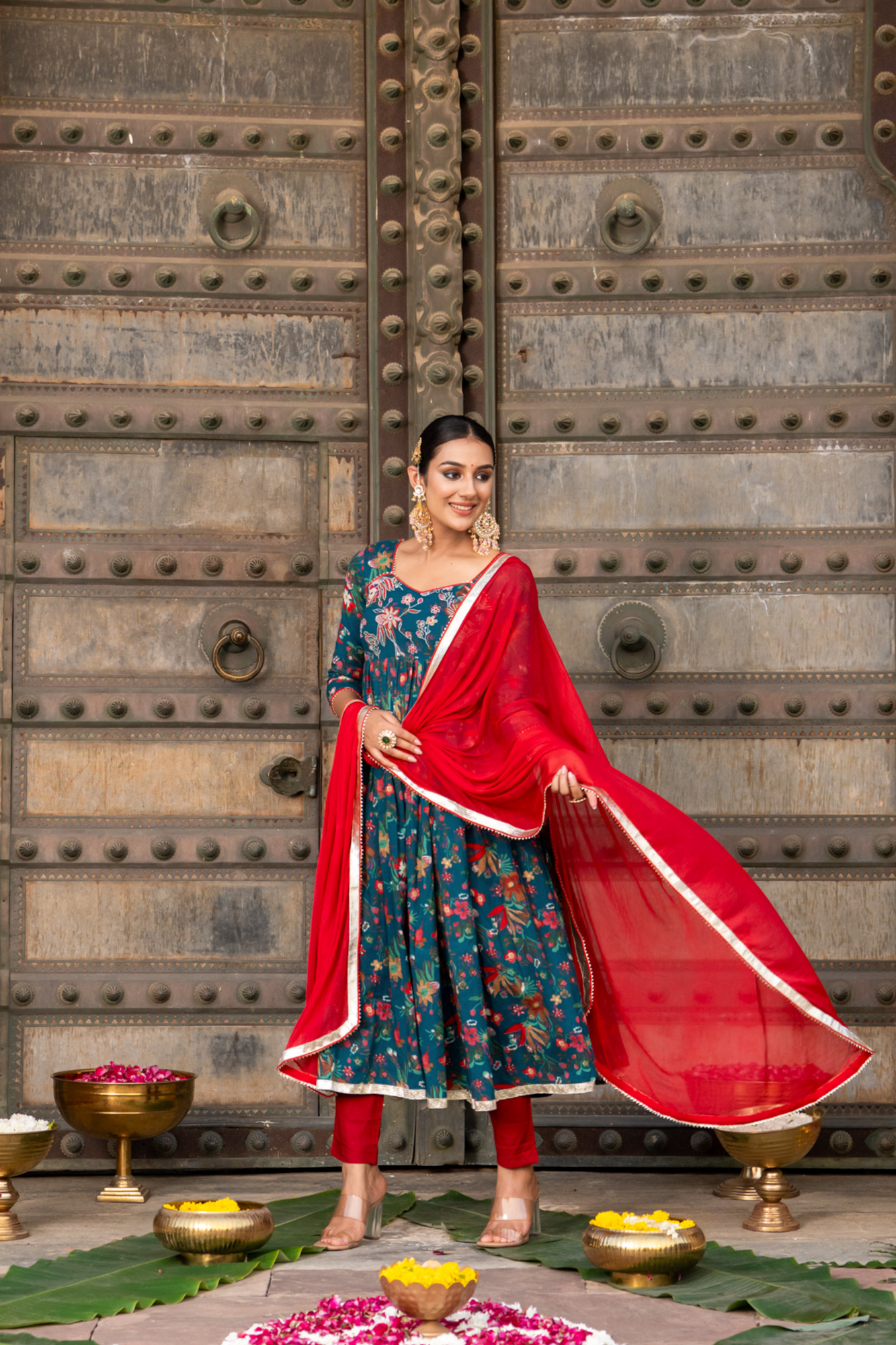 TEAL ZARI CHARM ANARKALI SET