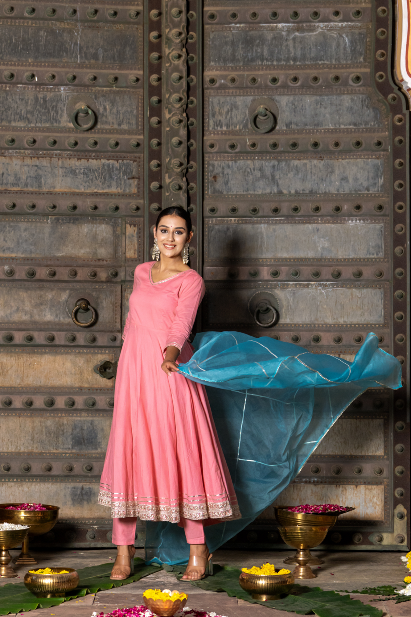 PEACH REGAL GOTA ANARKALI SET