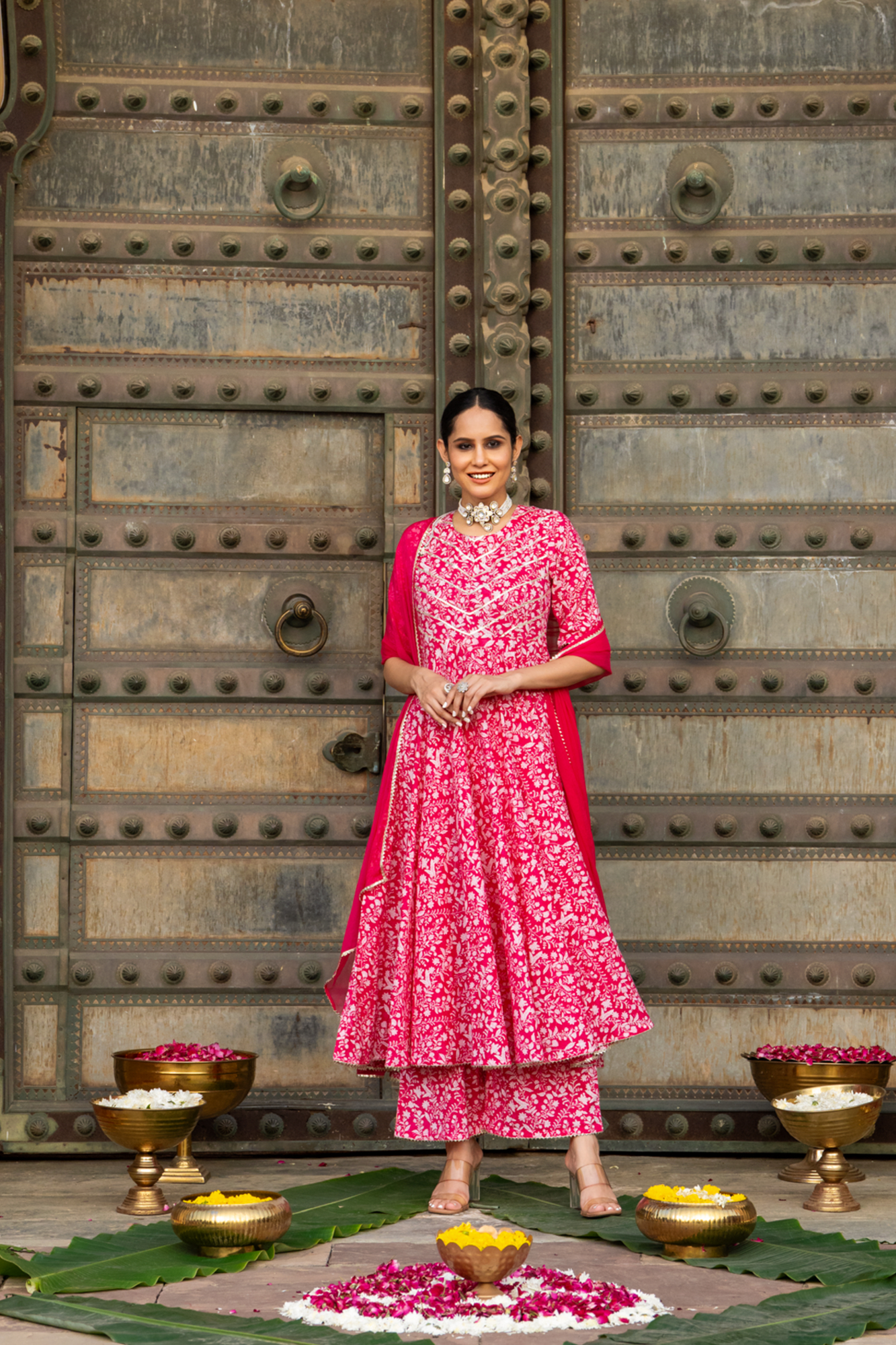 PINK BLOOM ANARKALI SUIT SET