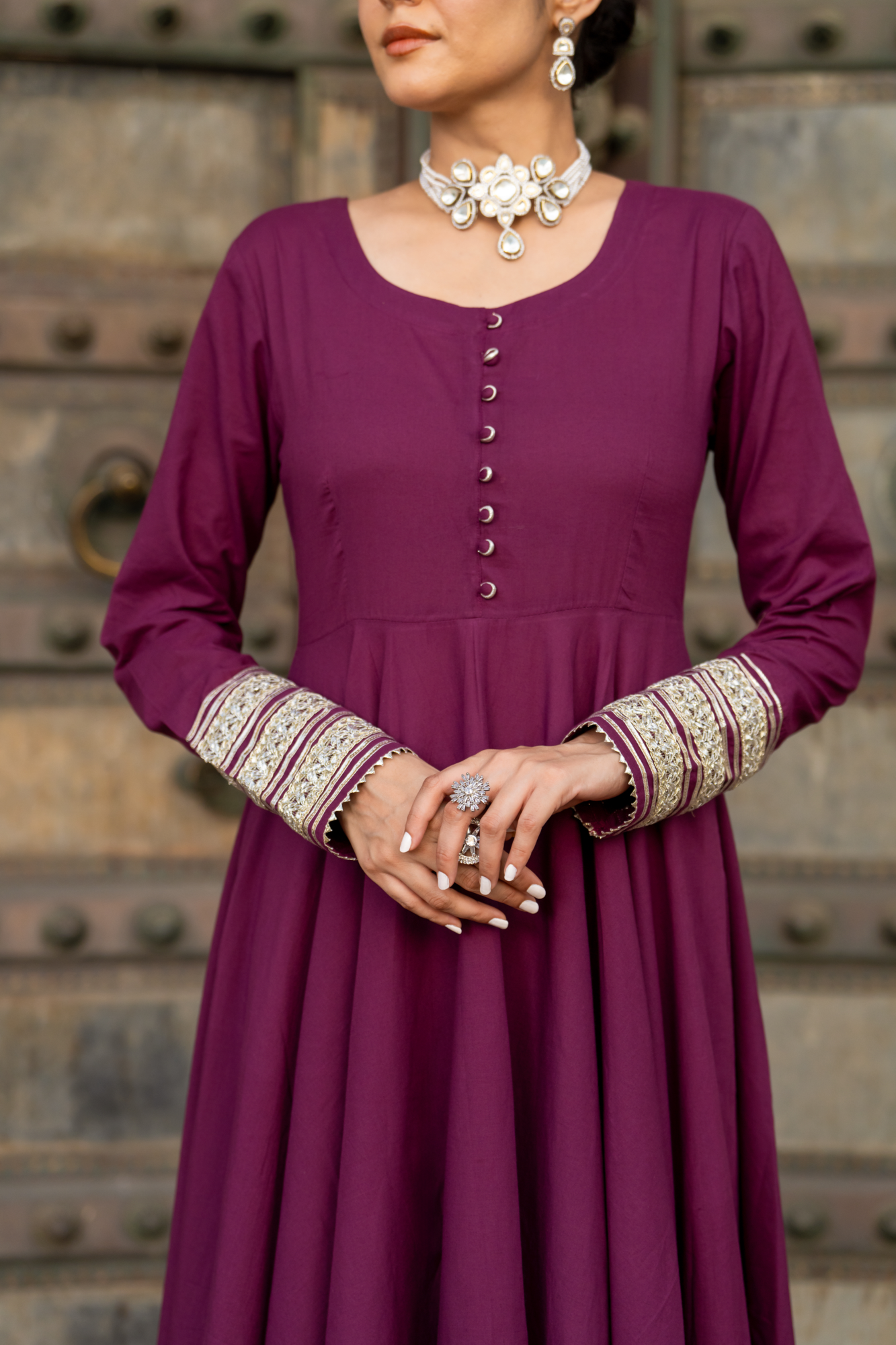 WINE ZARI SPLENDOR ANARKALI SET