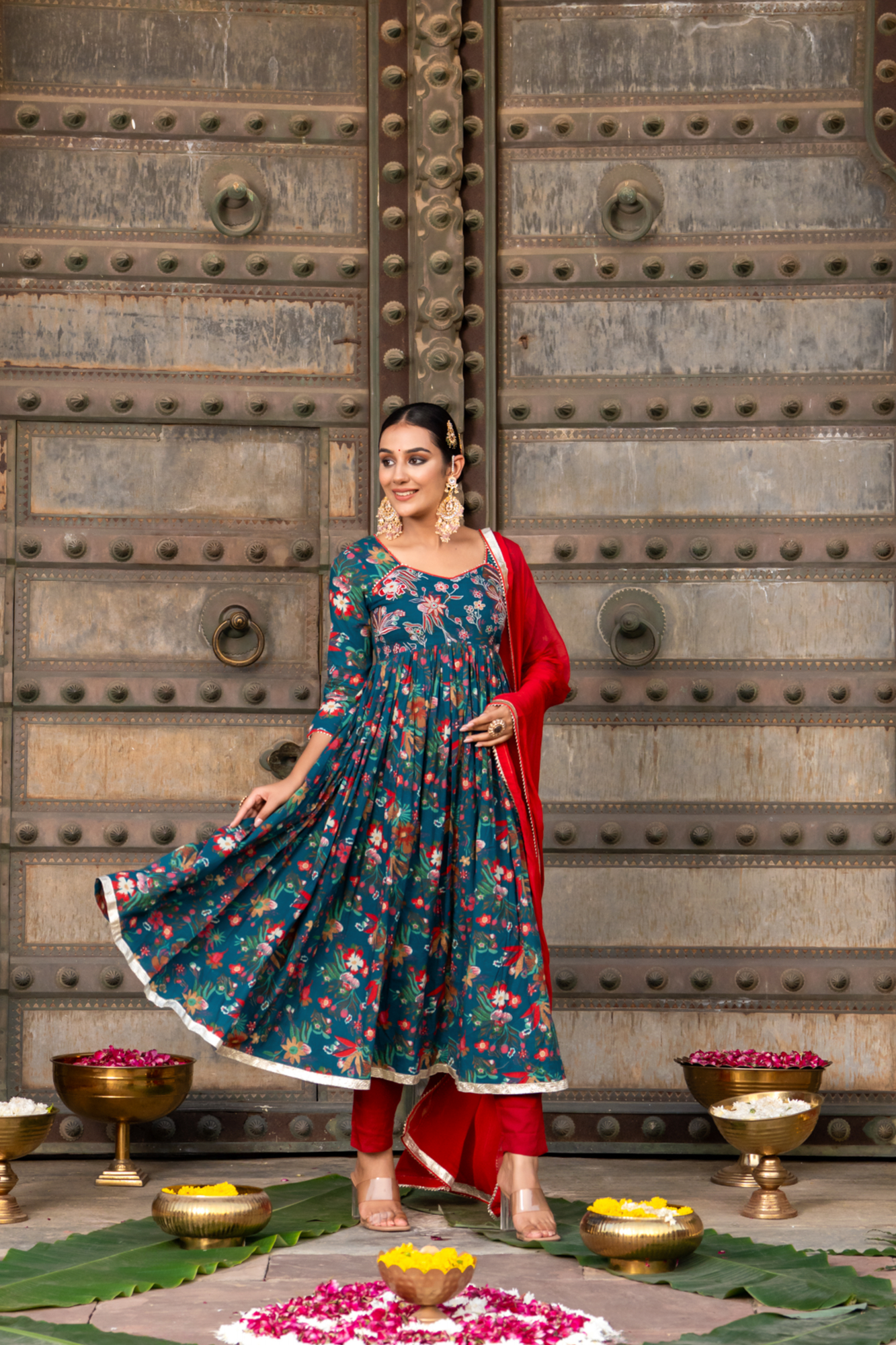 TEAL ZARI CHARM ANARKALI SET