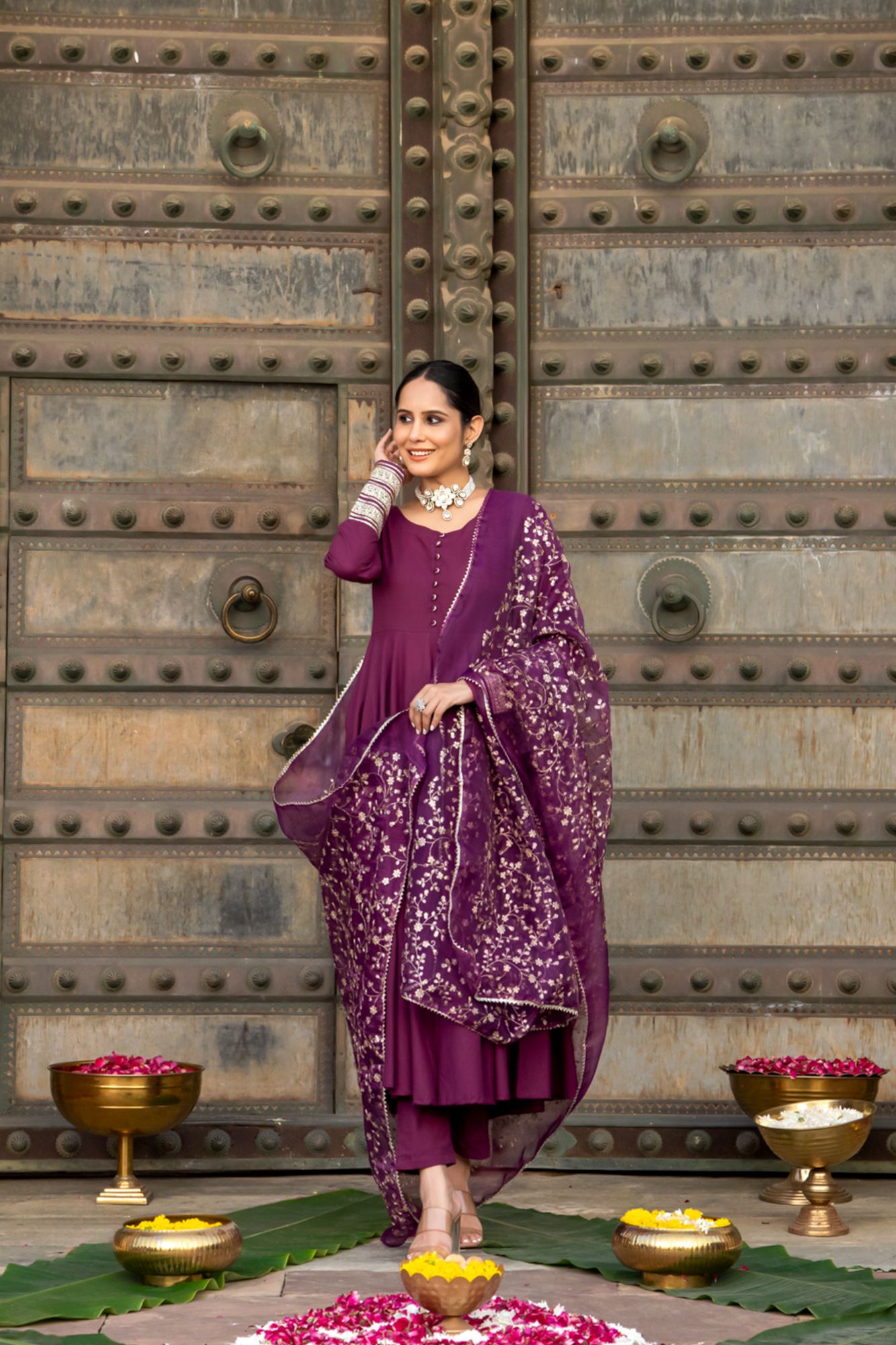 WINE ZARI SPLENDOR ANARKALI SET