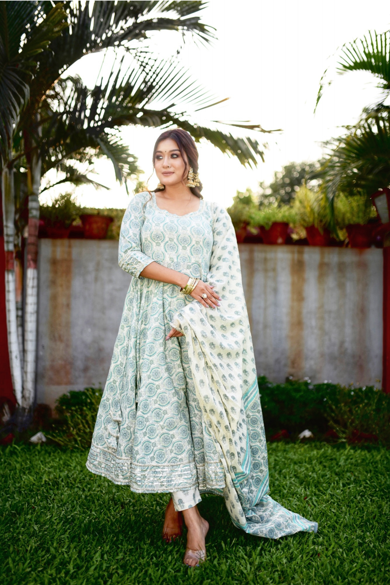 GREEN PRINTED GOTA PATTI SUIT SET