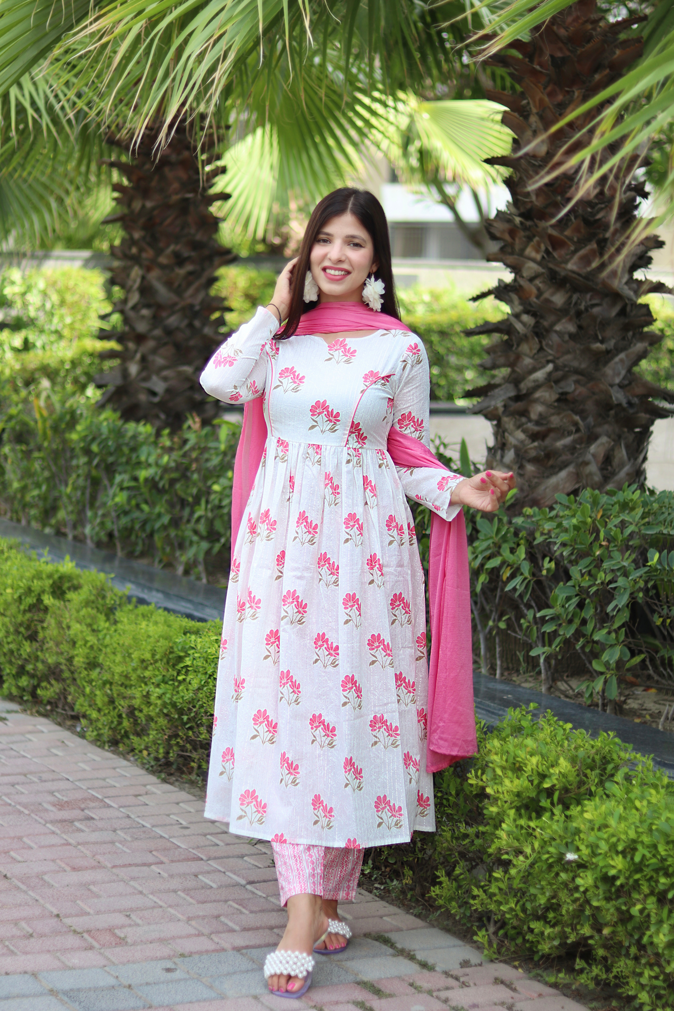 WHITE LUREX FLORAL SUIT SET