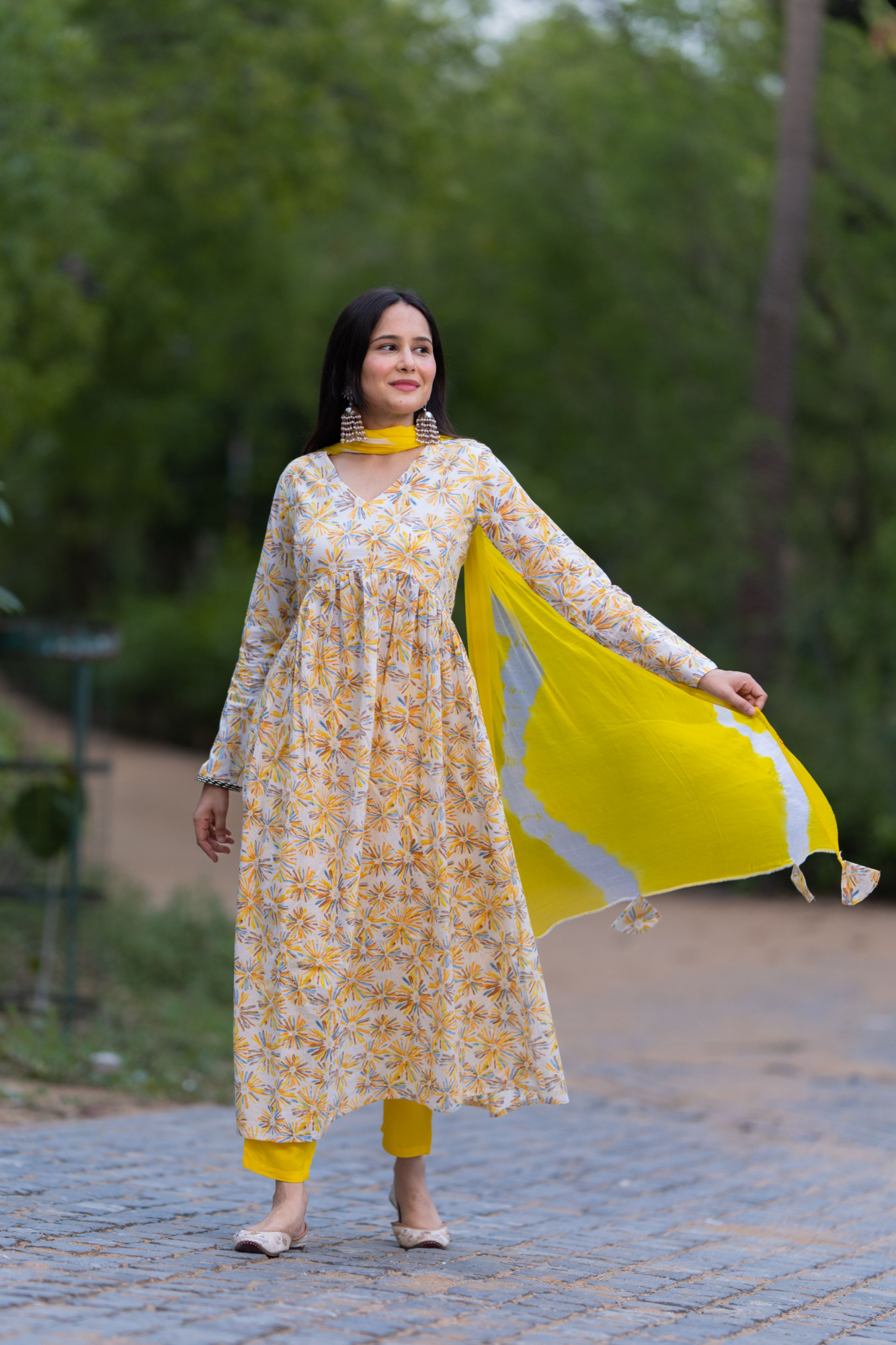 YELLOW COTTON FLORAL SUIT SET
