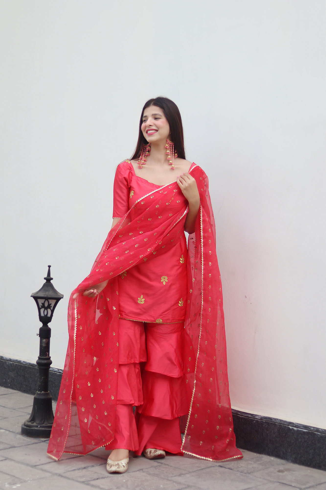 SPARKLING SILK EMBROIDERED SHARARA SET