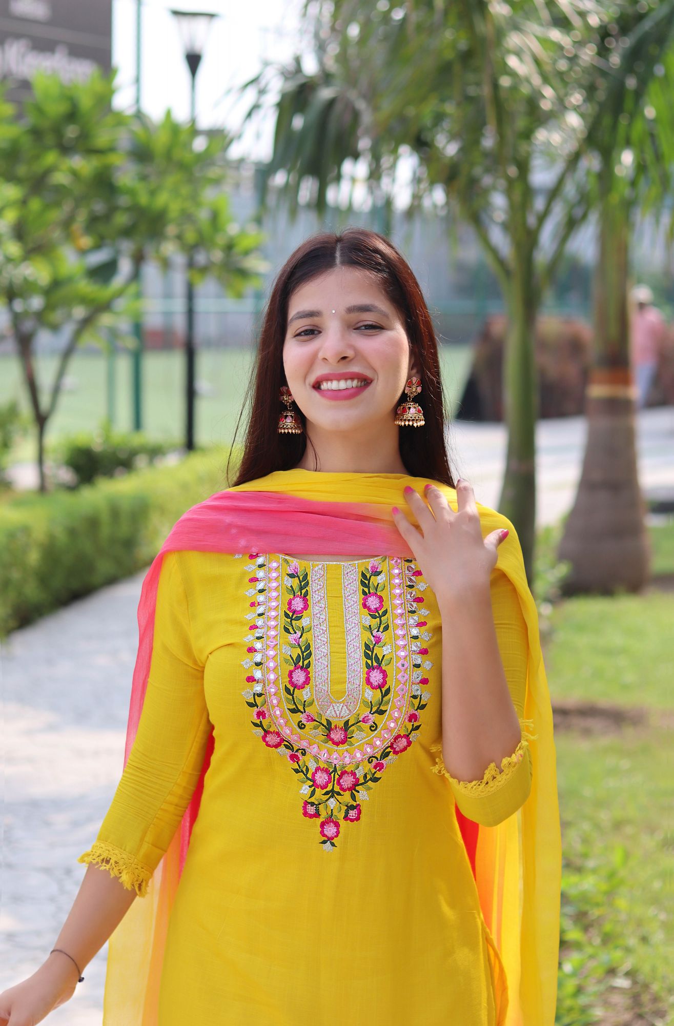 YELLOW EMBROIDERED KURTA SET