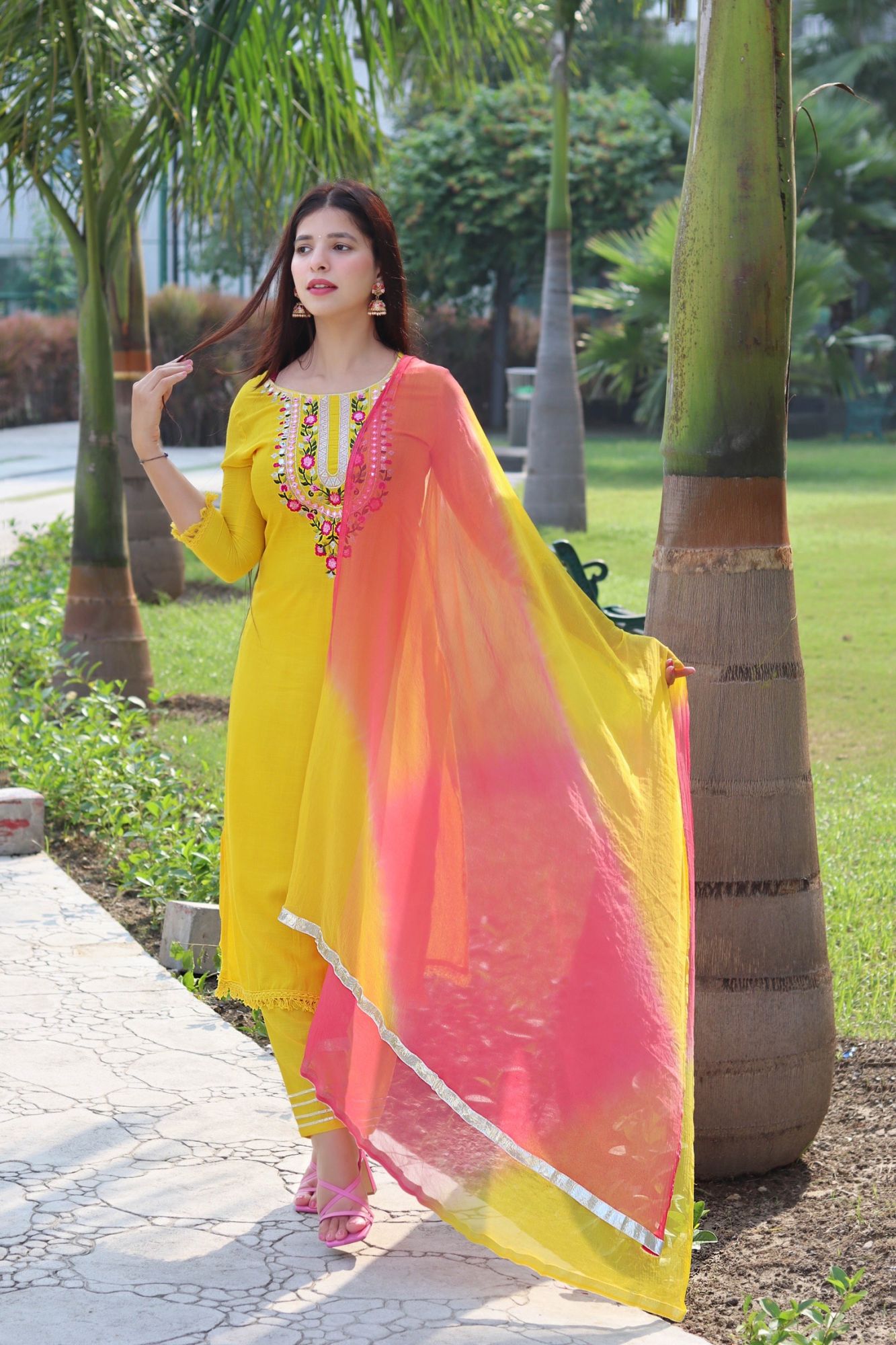 YELLOW EMBROIDERED KURTA SET