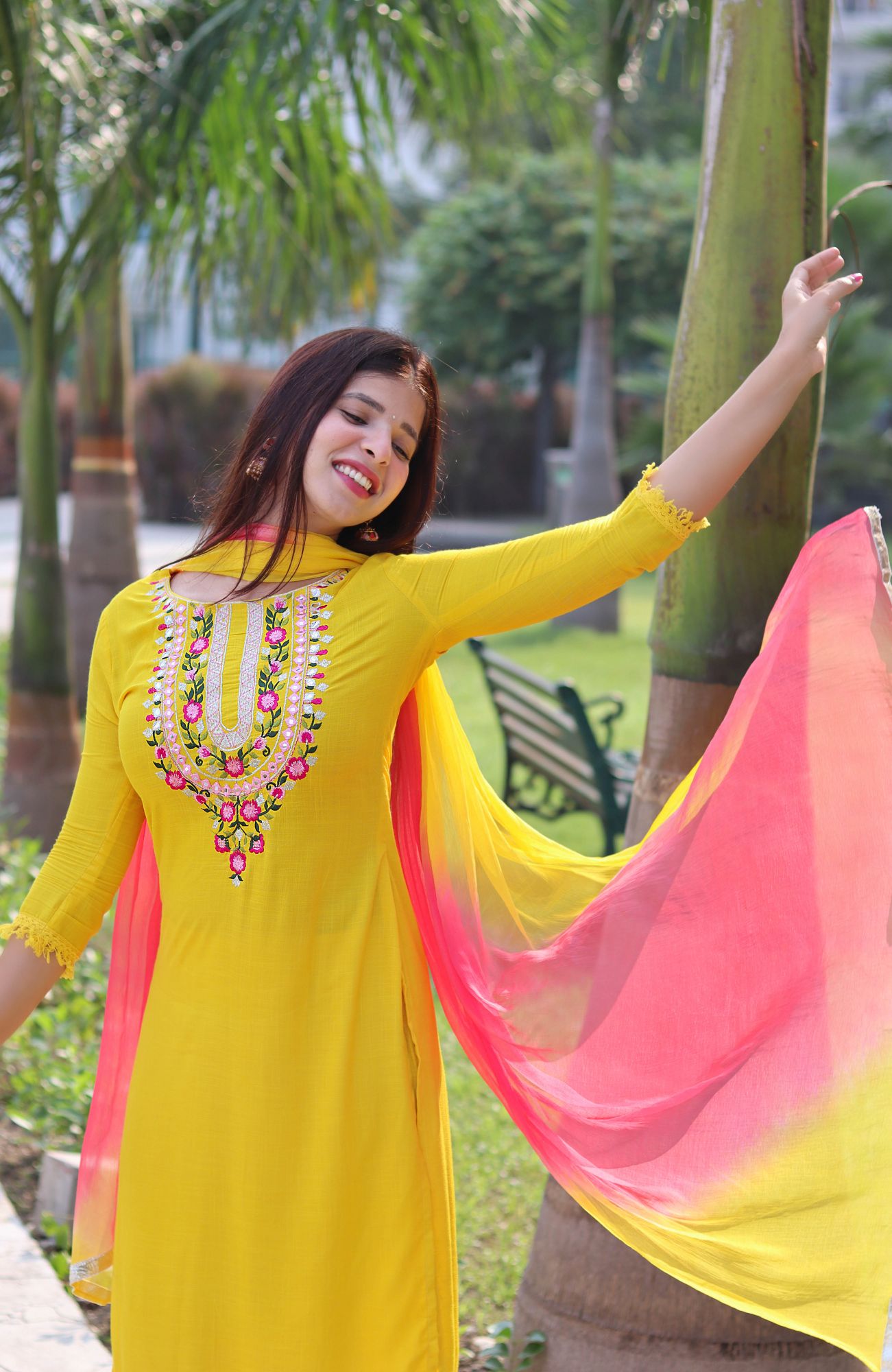 YELLOW EMBROIDERED KURTA SET