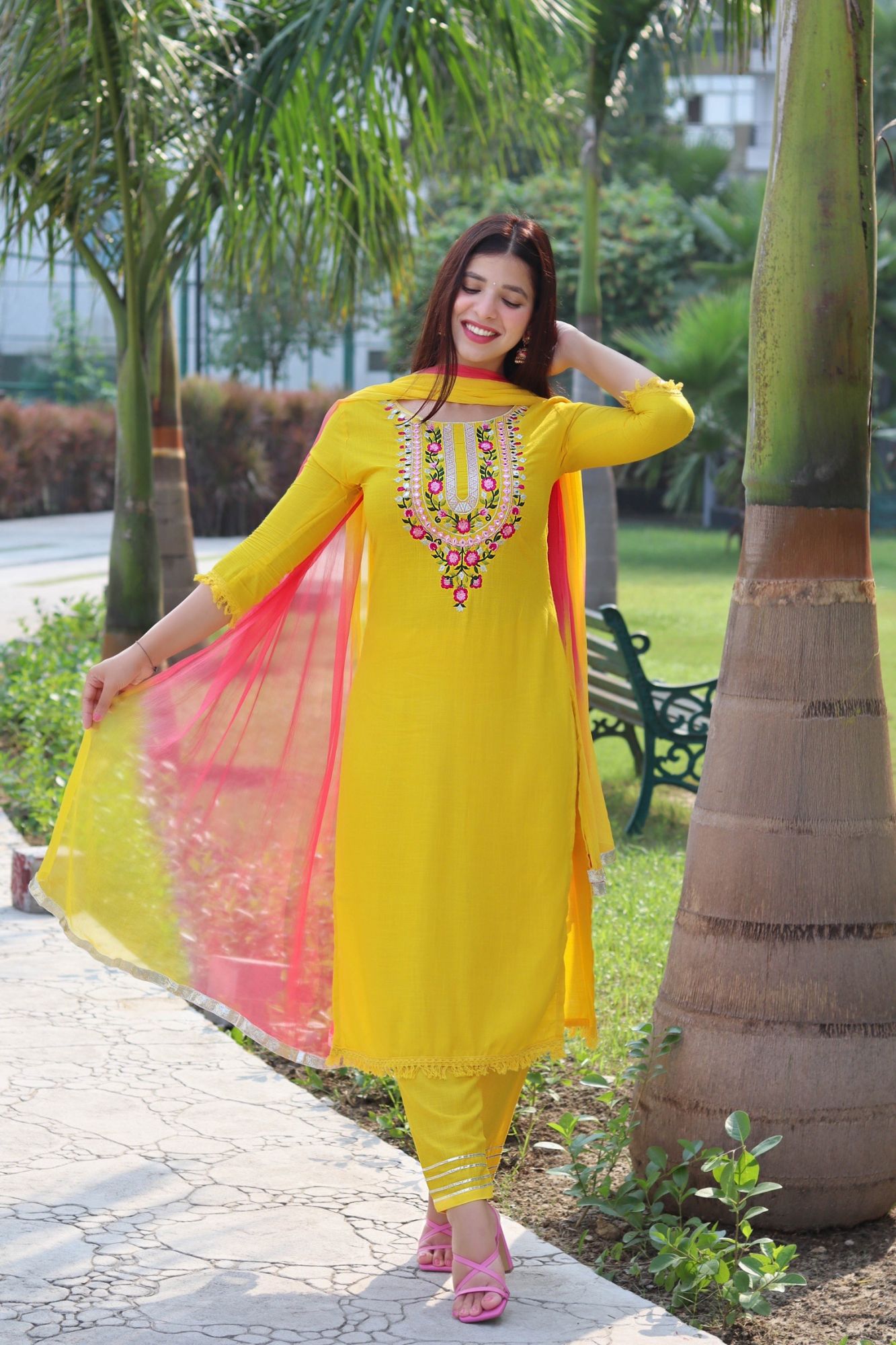 YELLOW EMBROIDERED KURTA SET