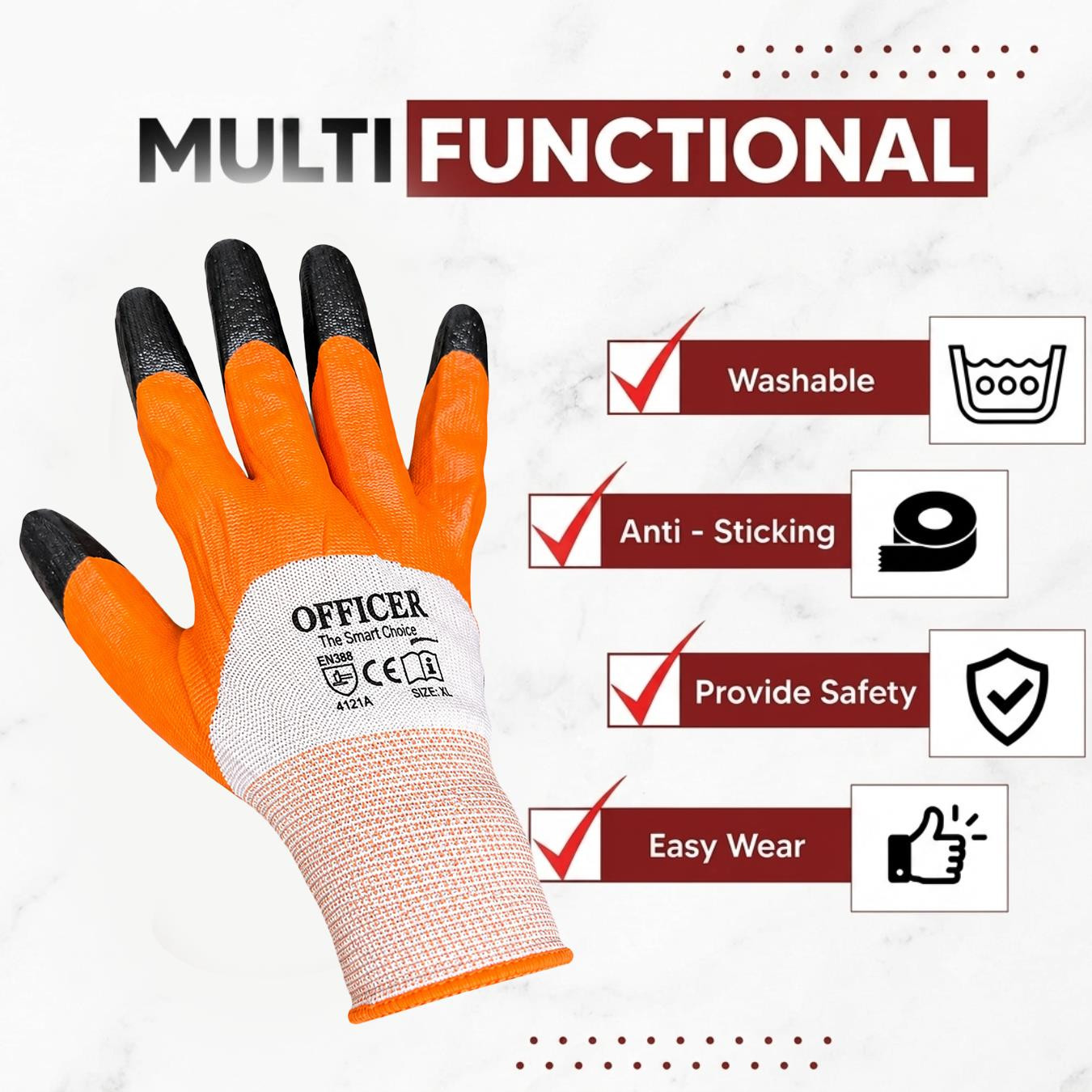 Black Finger Tiger Half Coated Gloves Officer