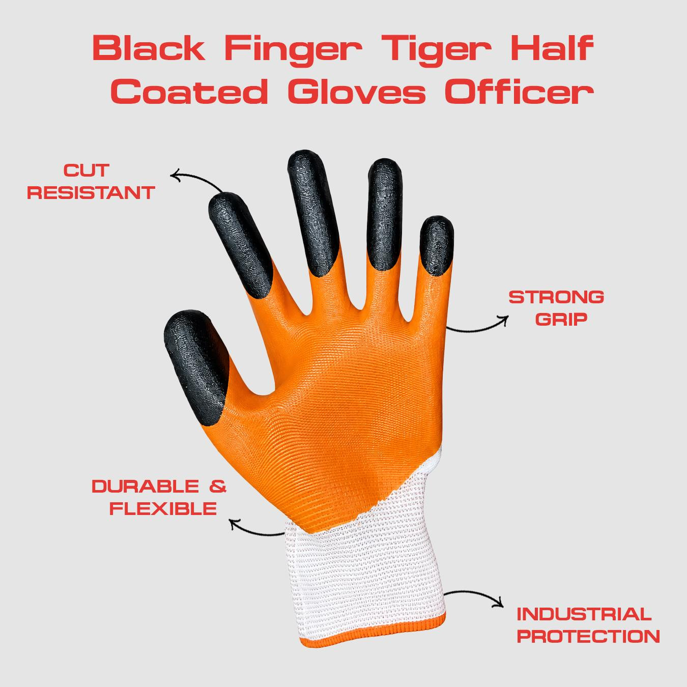 Black Finger Tiger Half Coated Gloves Officer