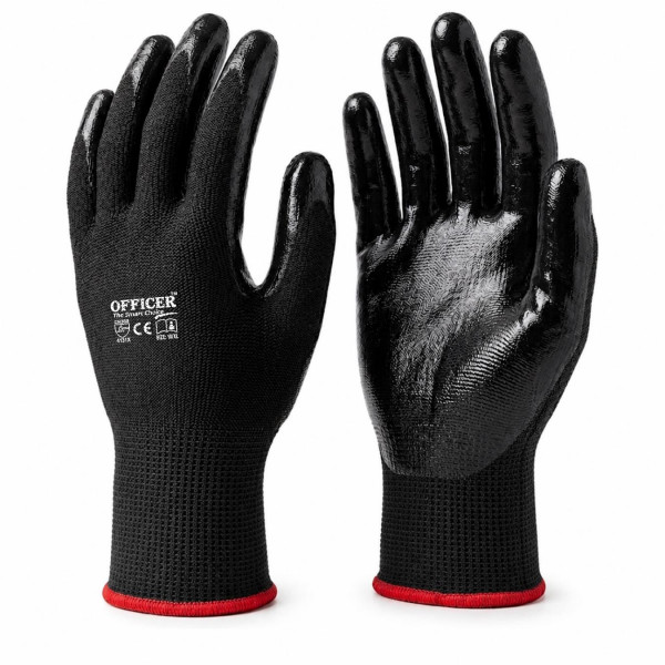 Image of Black on Black Nitrile Coated Gloves