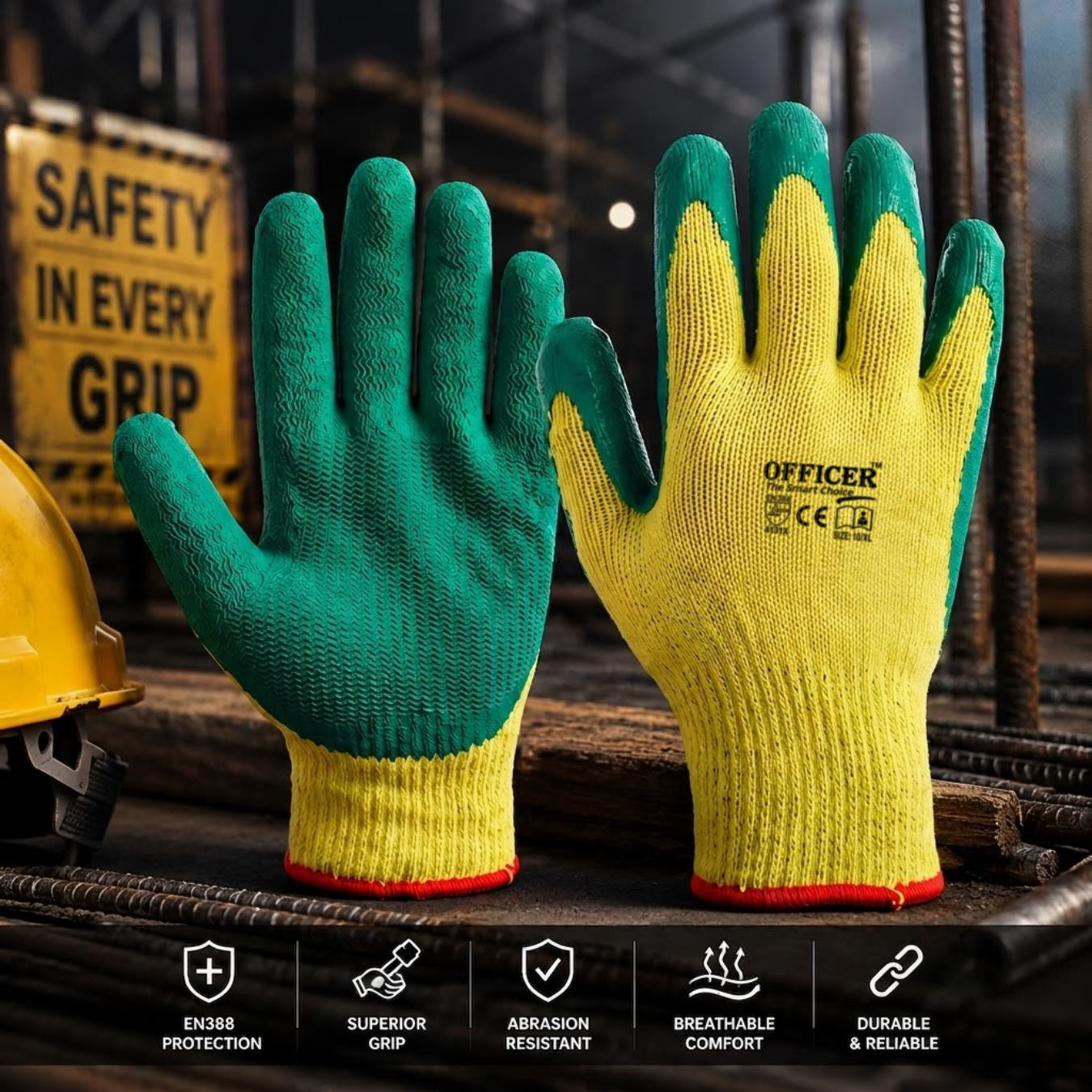 Green Crinkle N Yellow Gloves Officer