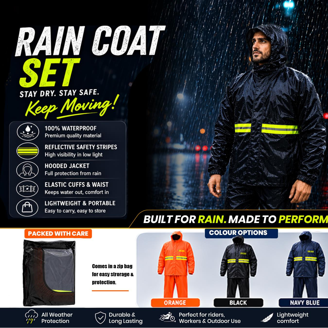 Rain Coat Premium Upper  Lower Black