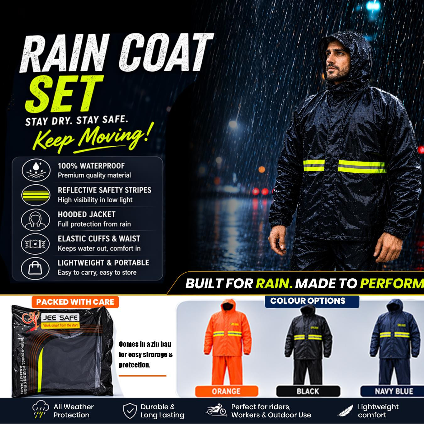 Rain Coat Premium Upper  Lower Black