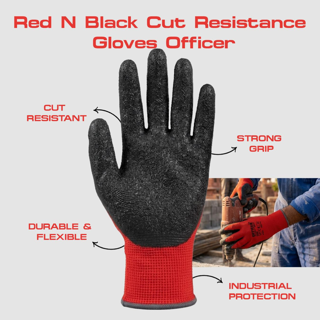 Red N Black Cut Resistance Gloves Officer