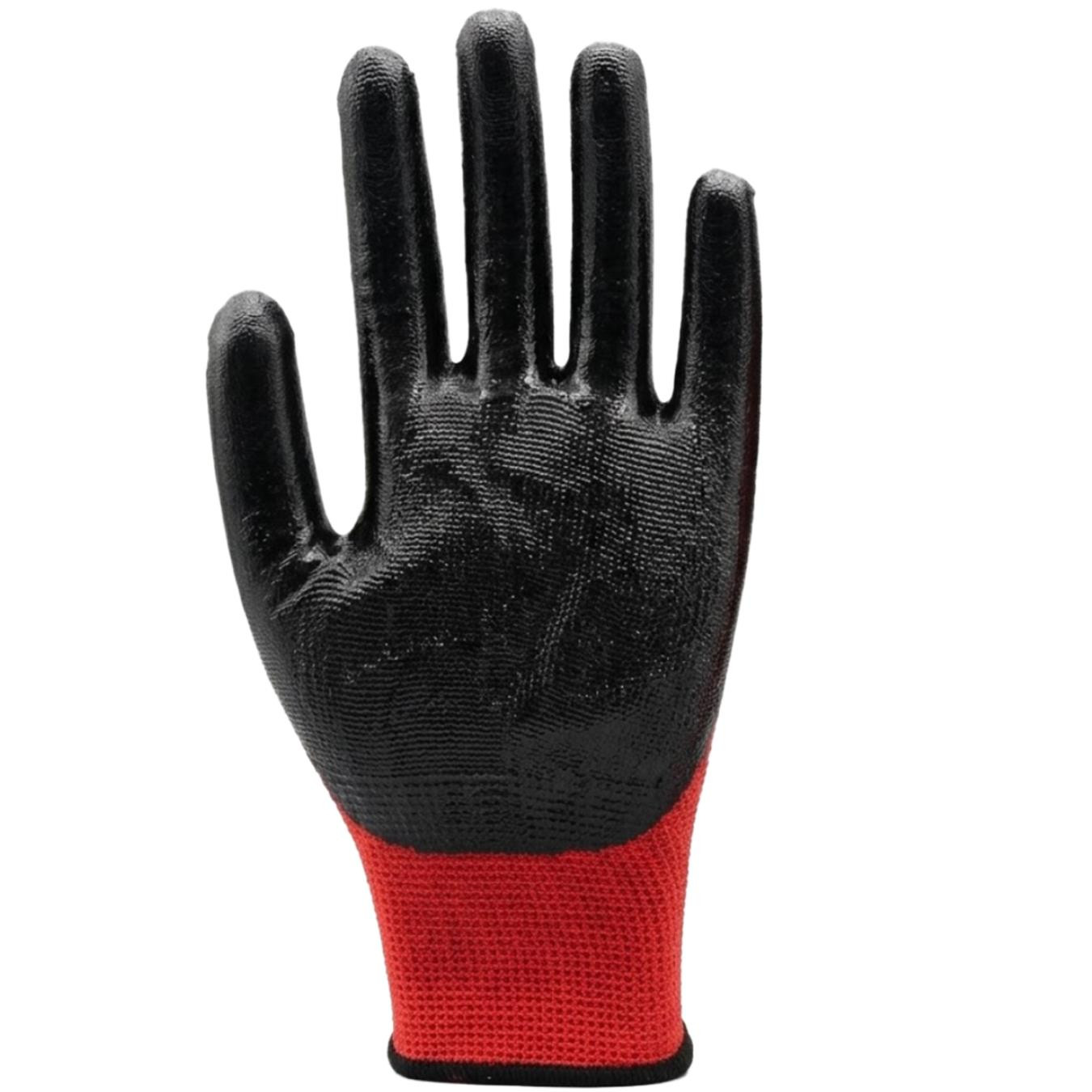 Red on Black Nitrile Coated Gloves