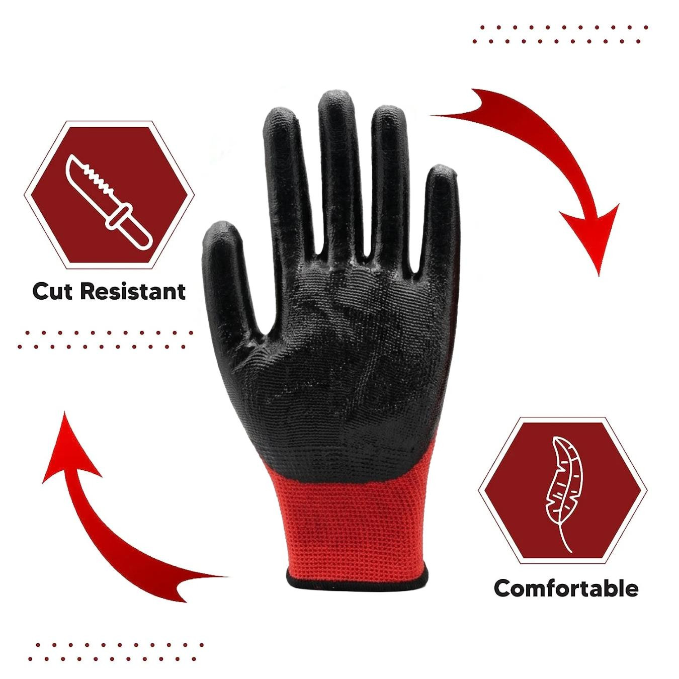 Red on Black Nitrile Coated Gloves