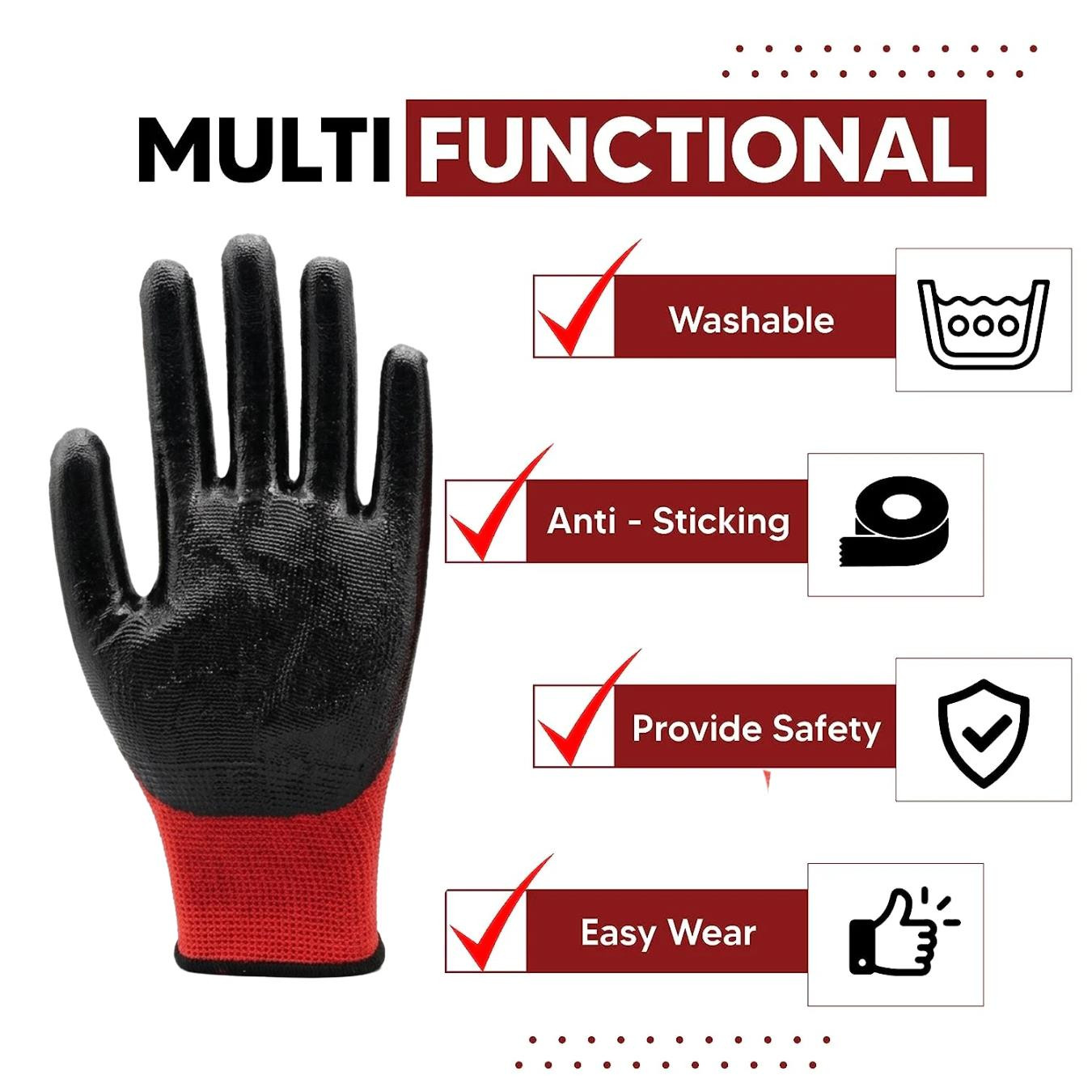 Red on Black Nitrile Coated Gloves