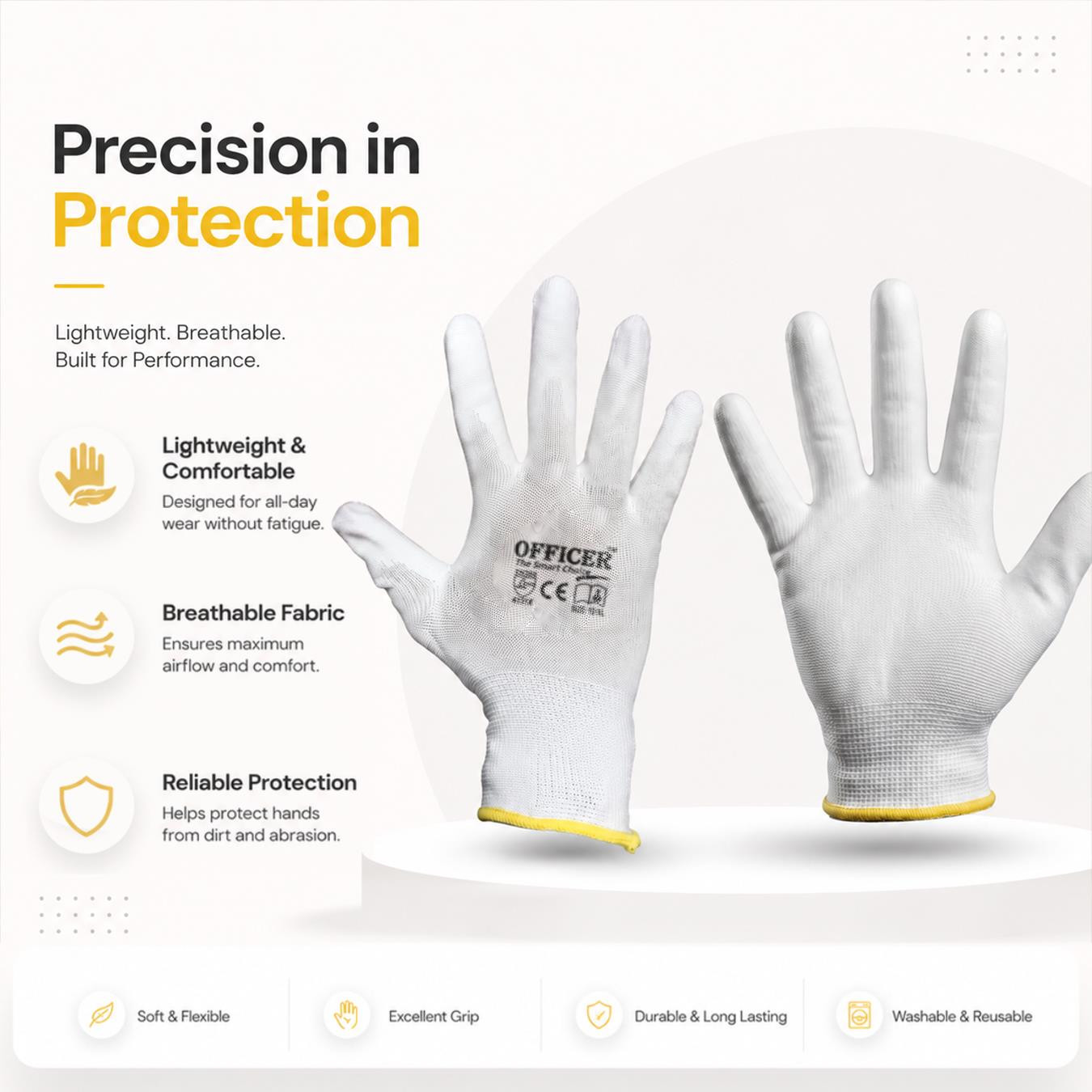 White on White PU Gloves