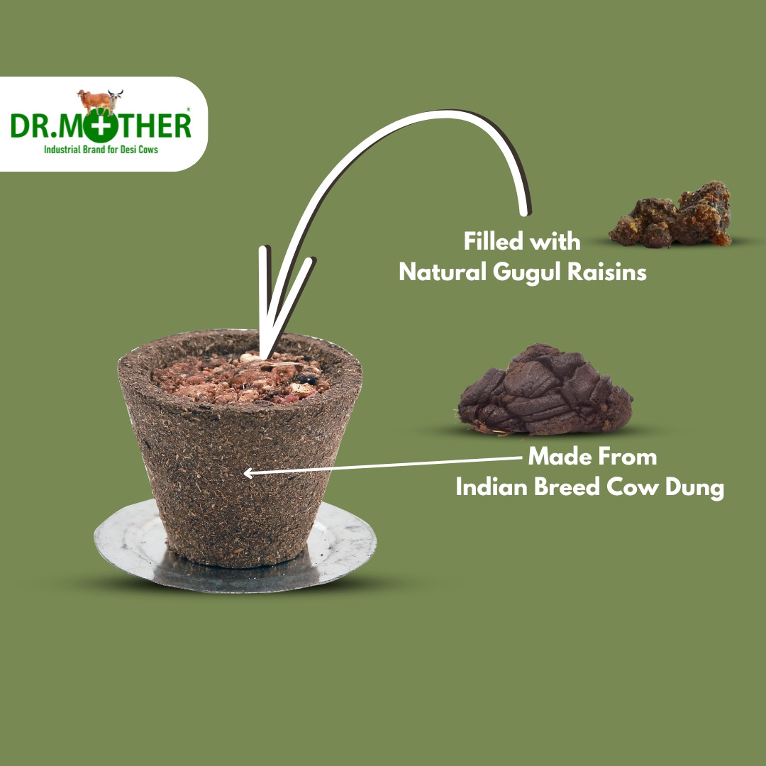 Dr. Mother 6 in 1 Gomay Havan Cup (36 Cups) – Natural Dhoop, Cow Dung Havan Samagri with Guggal, Chandan, Gulab | Eco-Friendly & Spiritual Air Purifier