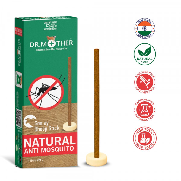 Image of Dr. Mother Natural Anti Mosquito Gomay Dhoop Sticks | Herbal Cow Dung Incense for Mosquito Protection | Chemical-Free Home Protection