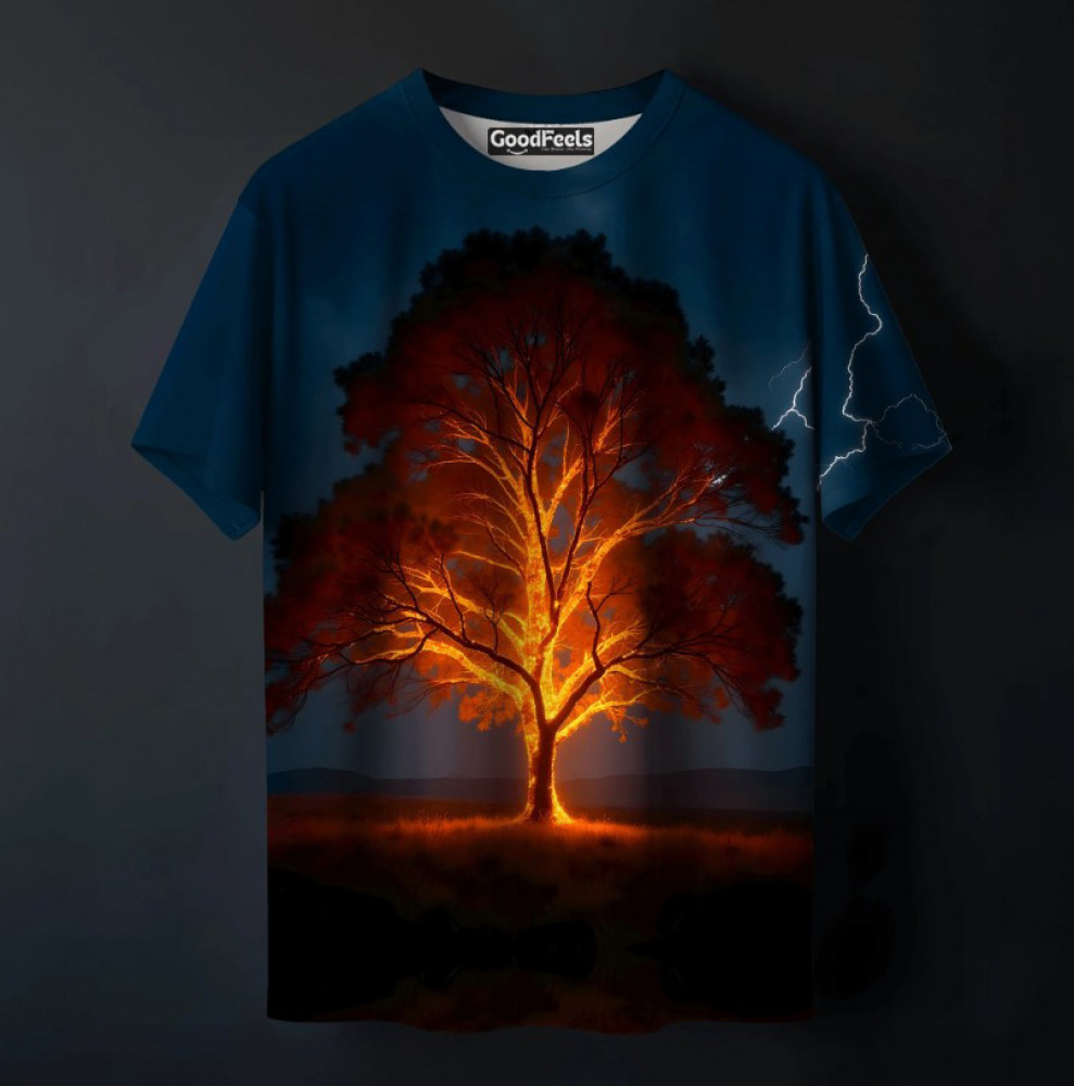 Image of Jungle Flames Printed Tee for Bold and Fiery Streetwear Style