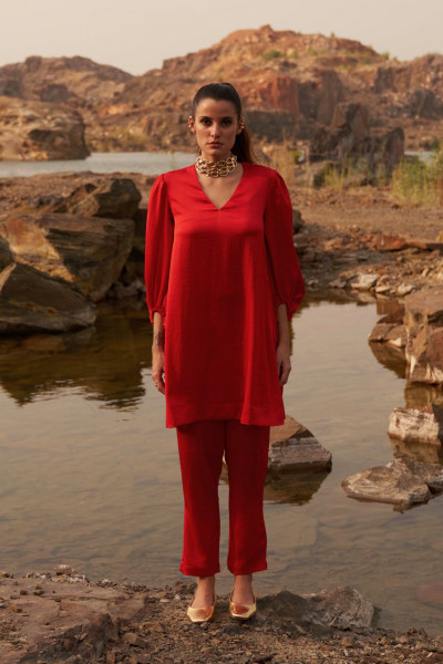 Crimson Luxe Satin Co-Ord Set